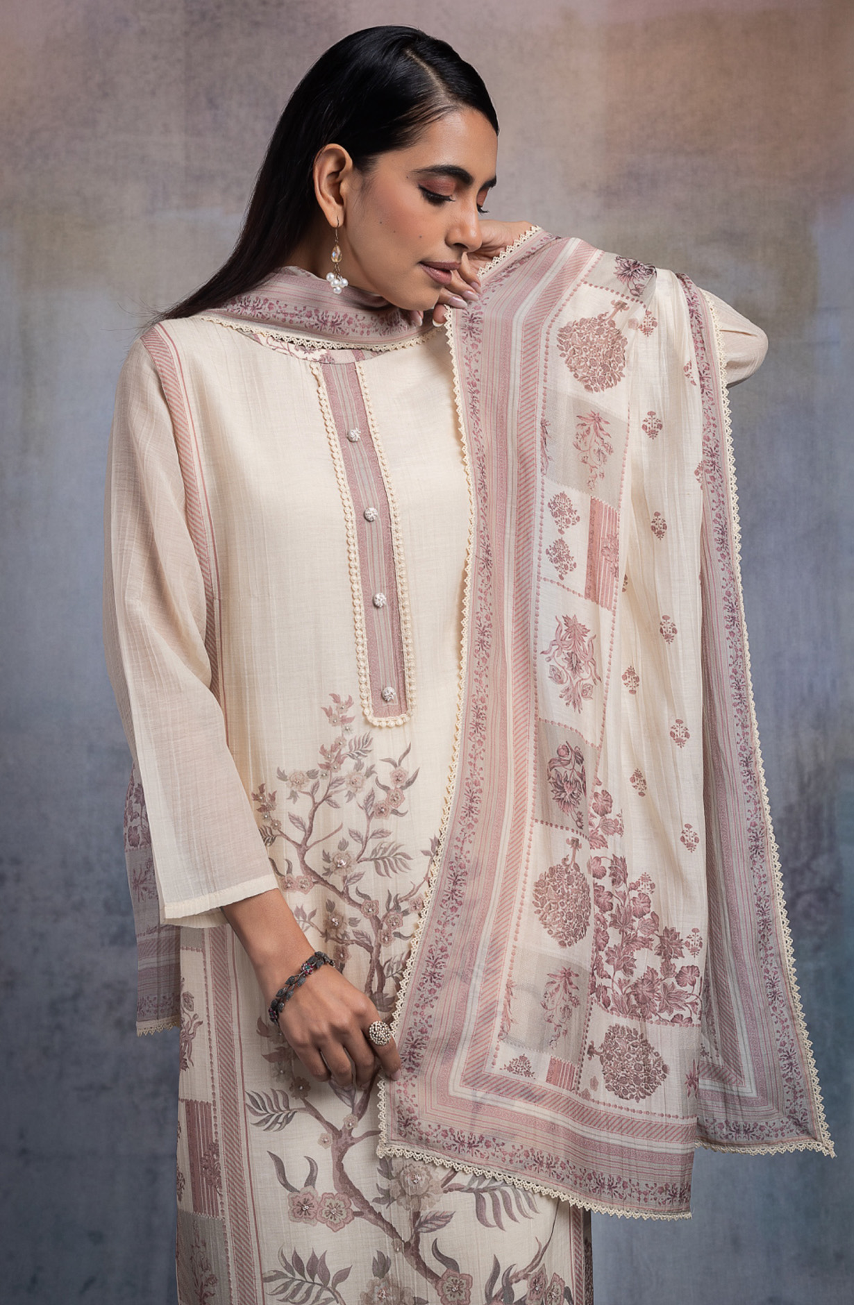 Yellow Pure mulchanderi Unstitched Suit Set with Dupatta - SHAKNT119C