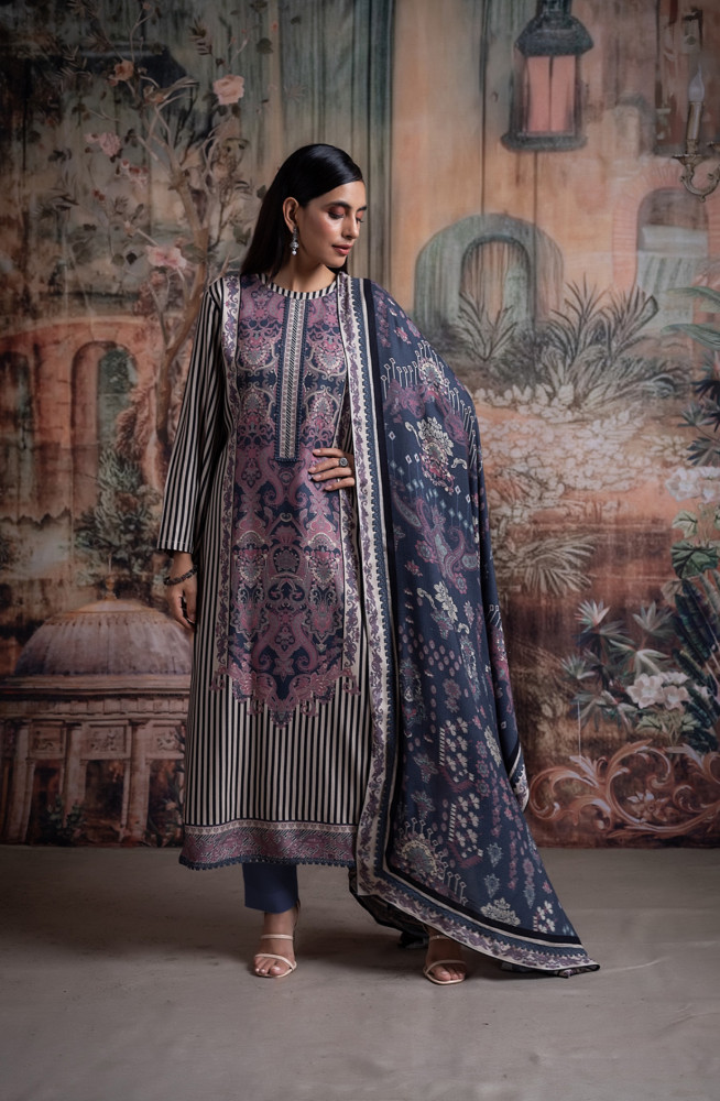 Image of Blue Pashmina Digital Printed Suit with Pashmina Dupatta - MIS2037A