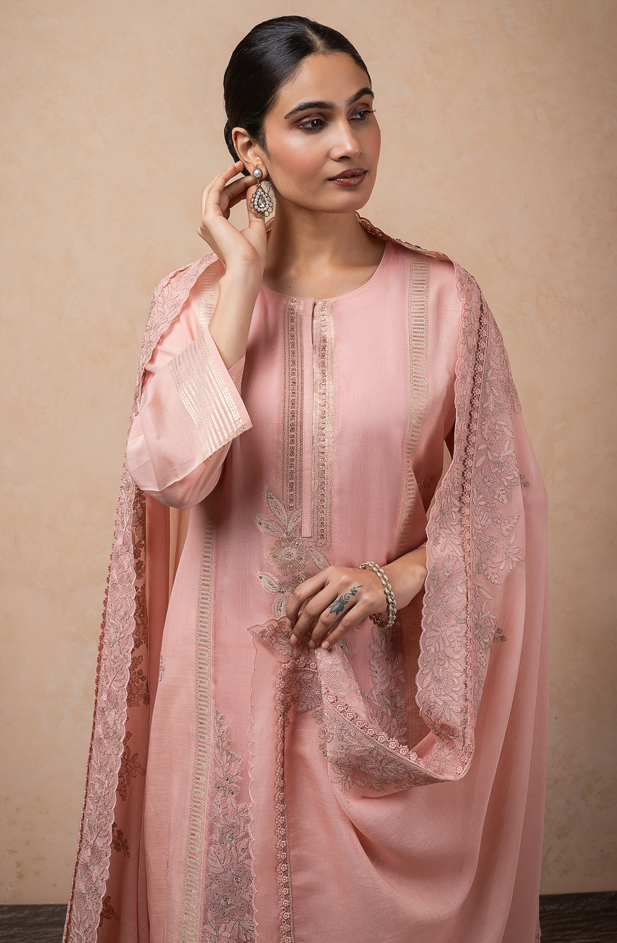 Pink Mul Chanderi Beautiful embroidered Suit Set with Dupatta - R157-SPR2626