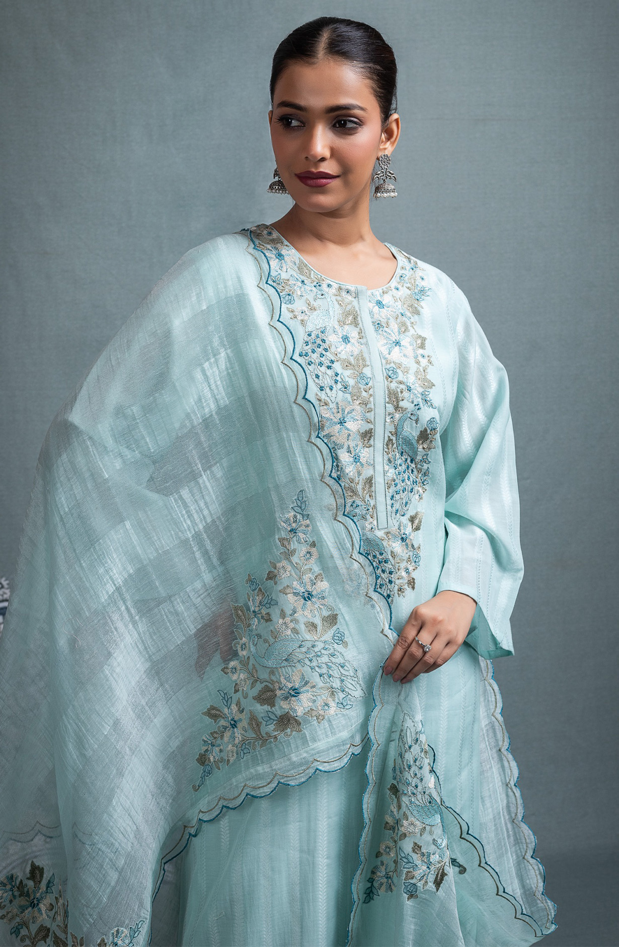 Blue Mul Chanderi Jacquard embroidered Suit Set with Dupatta - R157-SPR2694