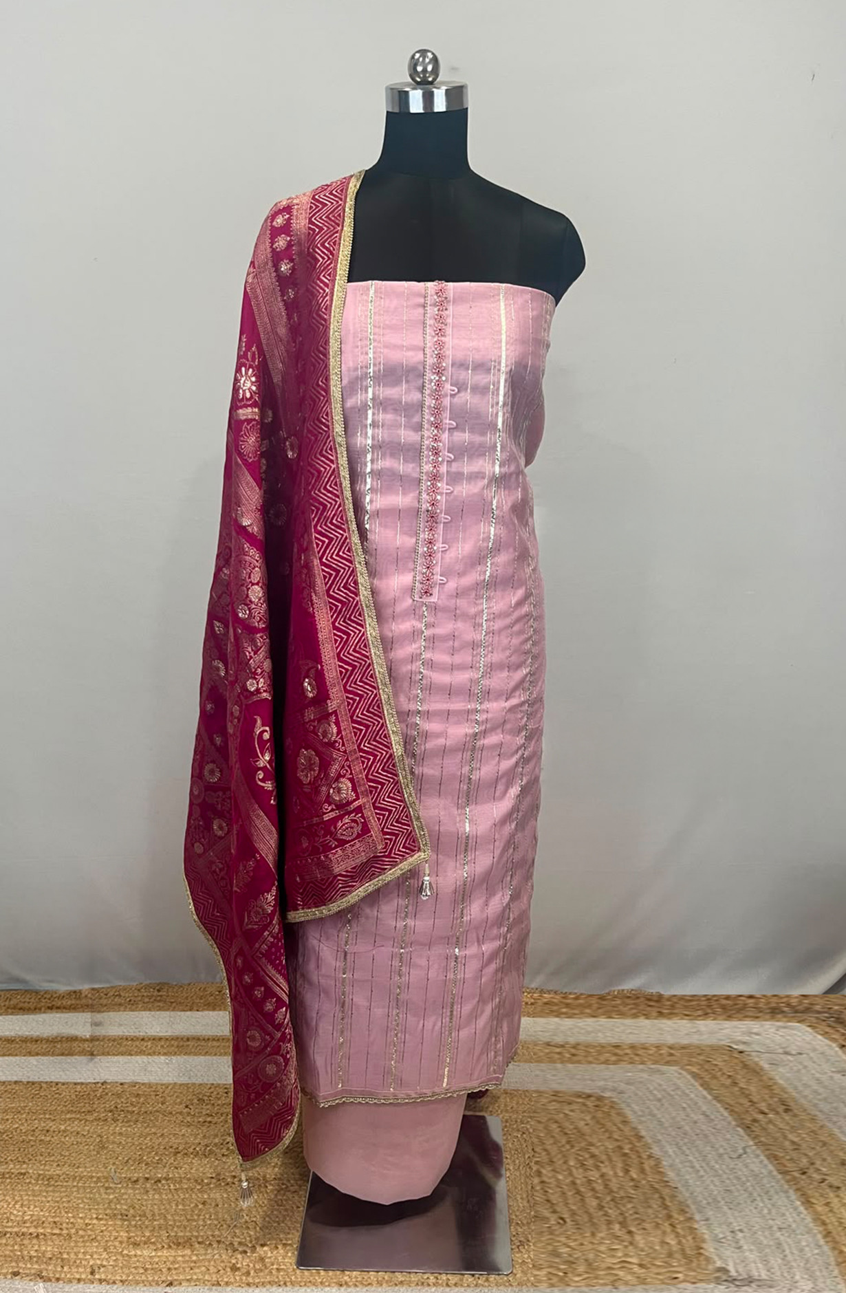 Pink Chanderi Unstitched Suit Set with Beautiful Rani Dupatta - 693-JDF3193