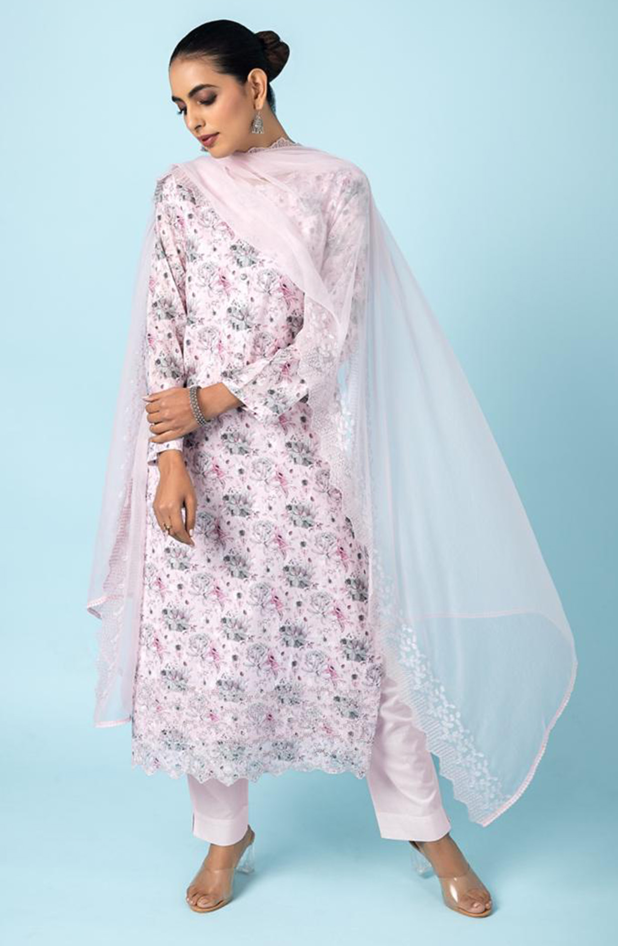 Pink Cotton Beautiful Suit Set with Dupatta - FOL2218A