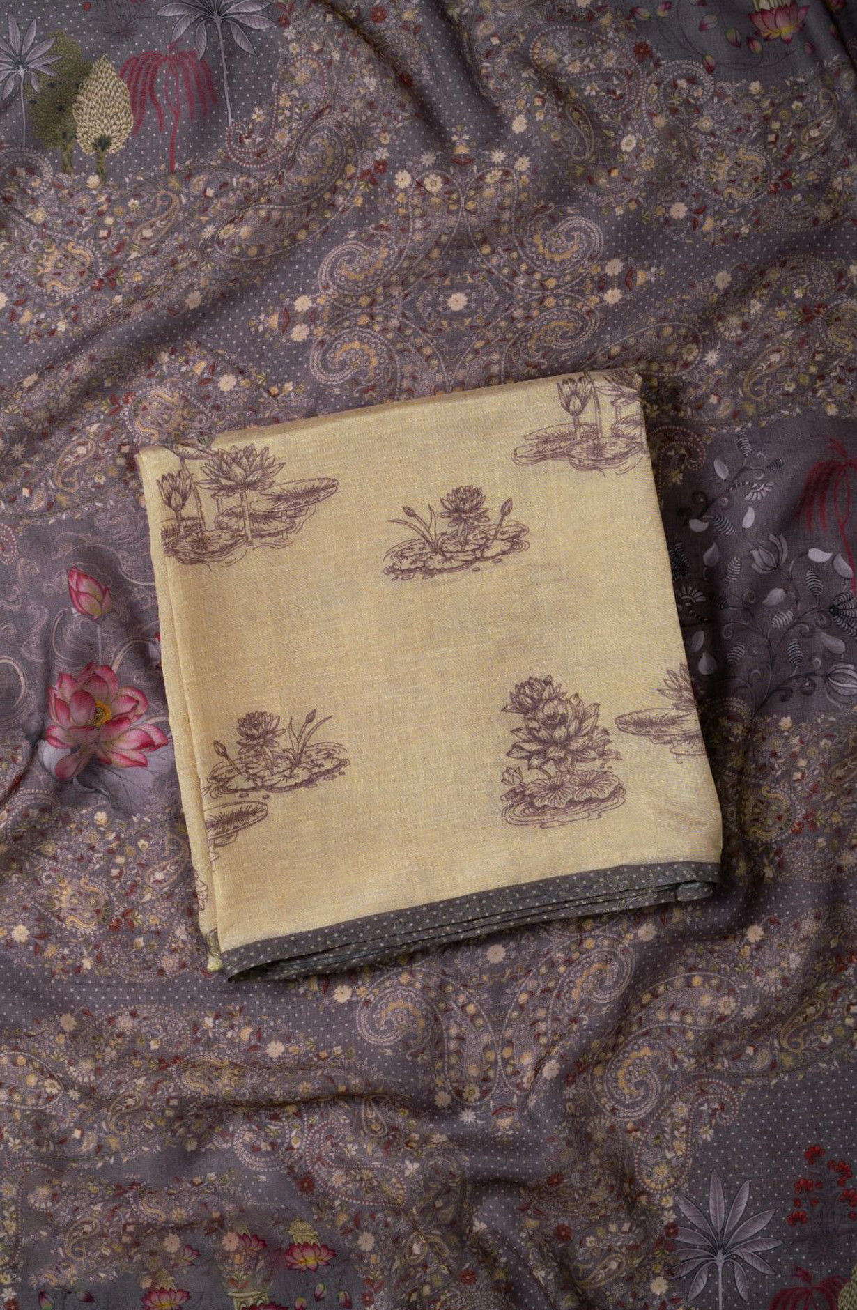 Grey Silk Digital Printed Suit with Dupatta - VARV41B