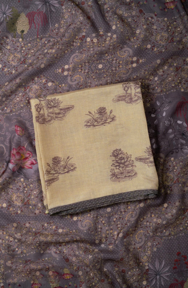 Image of Grey Silk Digital Printed Suit with Dupatta - VARV41B