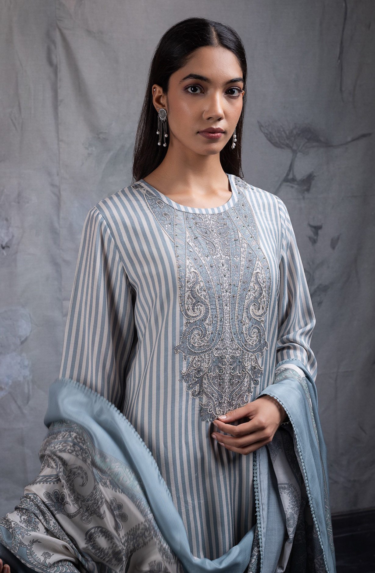 Blue pure muslin digtal printed beautiful Suit Set with Dupatta - PRENT117B