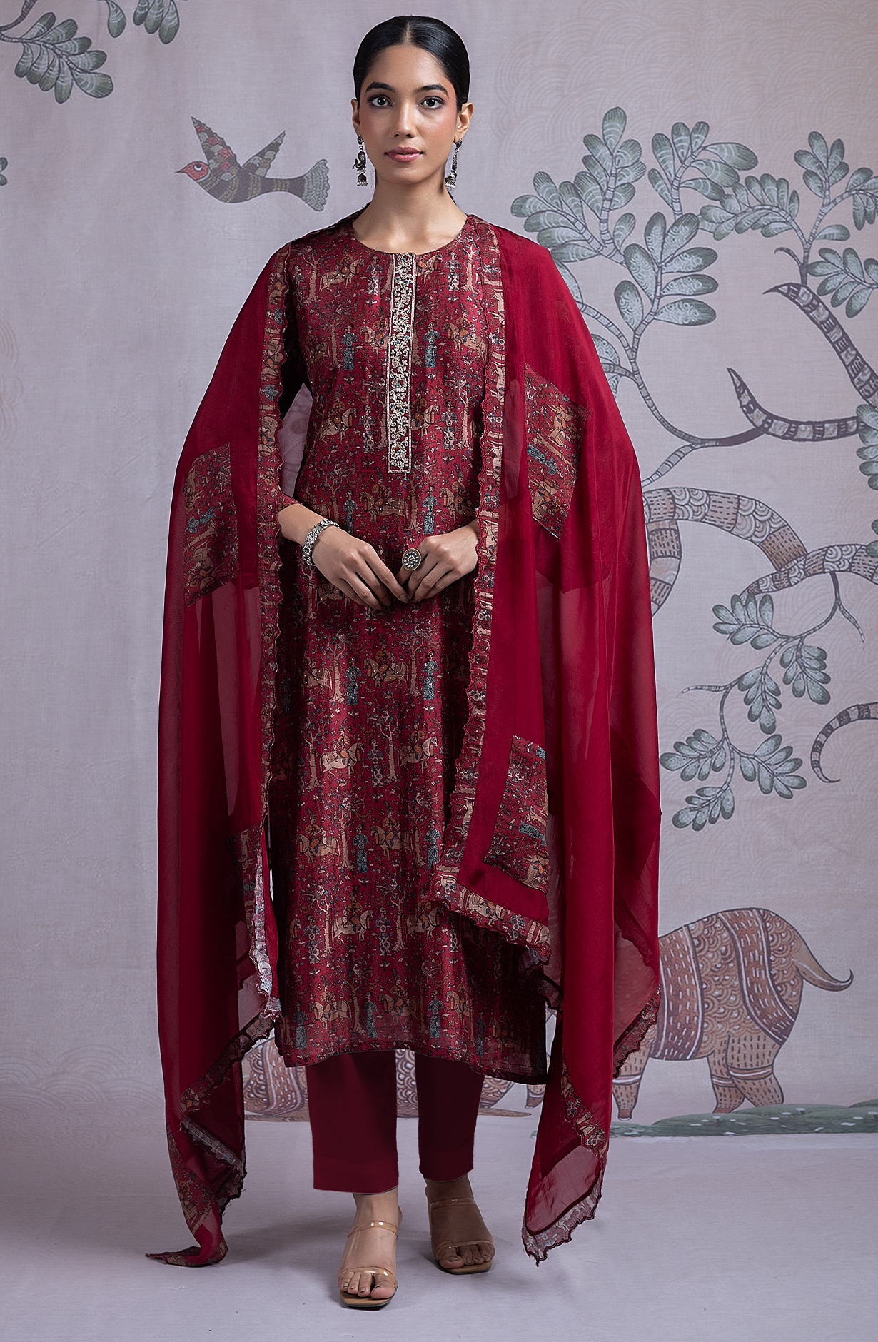 Red Silk Suit Set with Dupatta - R157-SPR2448