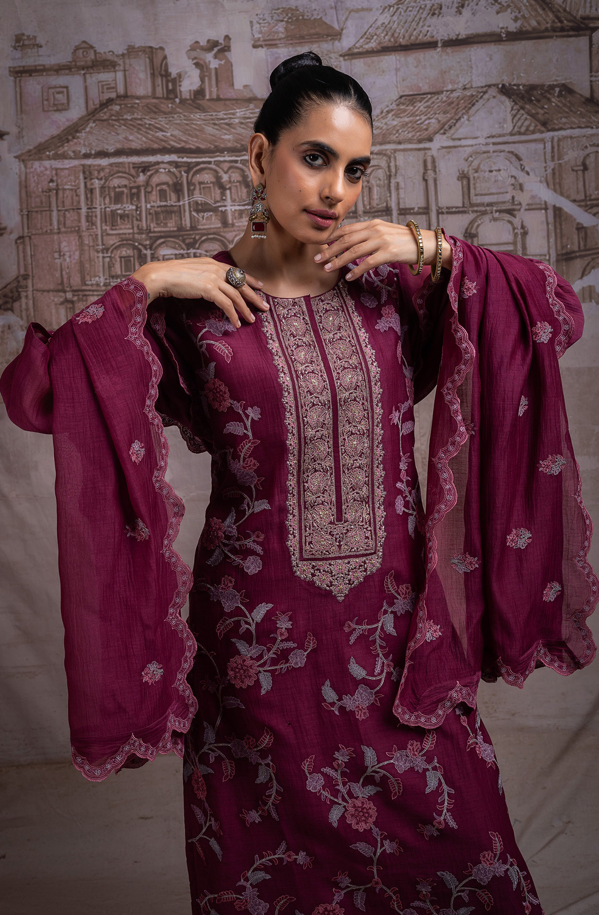 Maroon Pure Mul Chanderi Beautiful Unstitched Suit with Dupatta - R157-SPR2732A