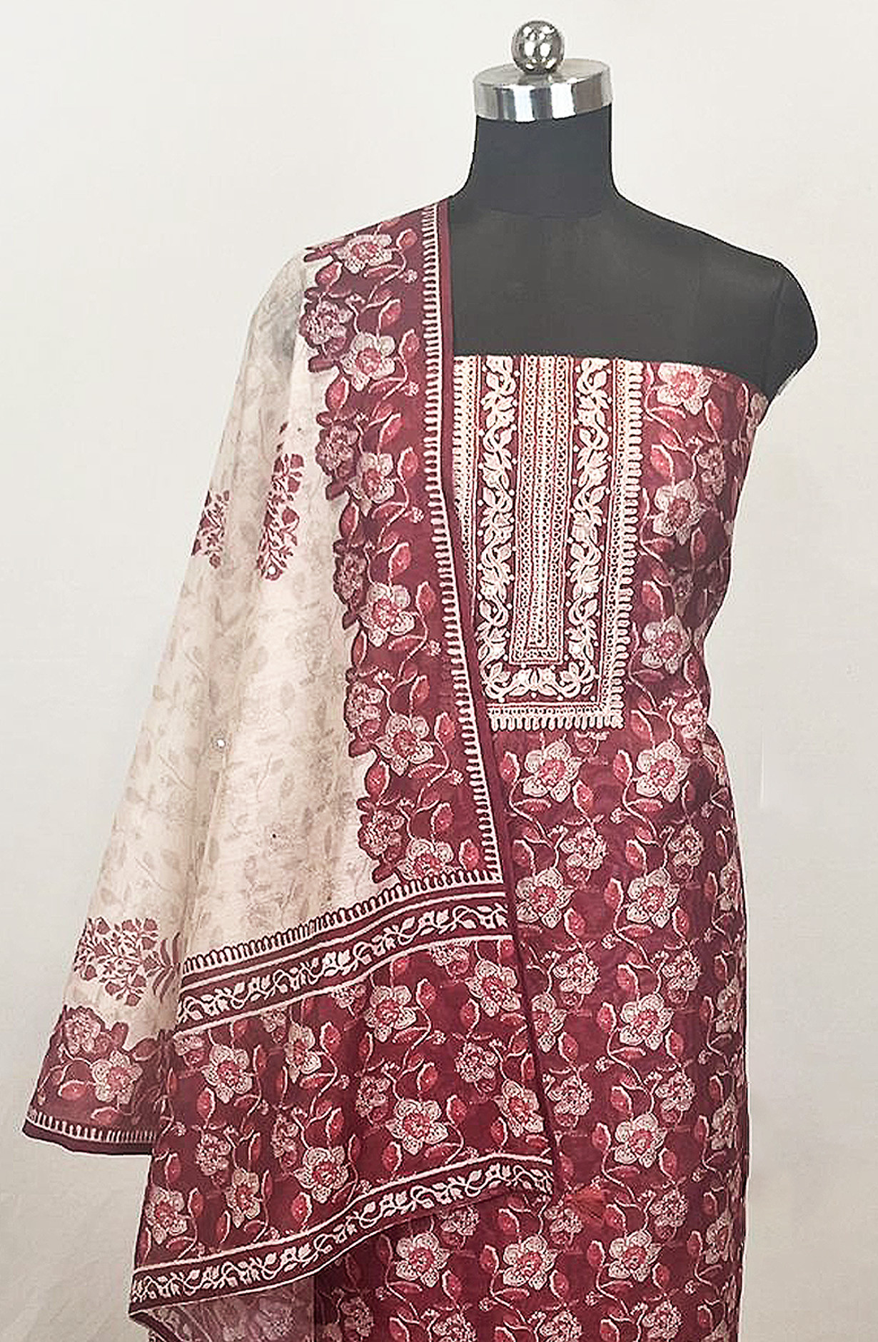 Maroon printed Chanderi Beautiful Suit Set with Dupatta - 131-KE5476B