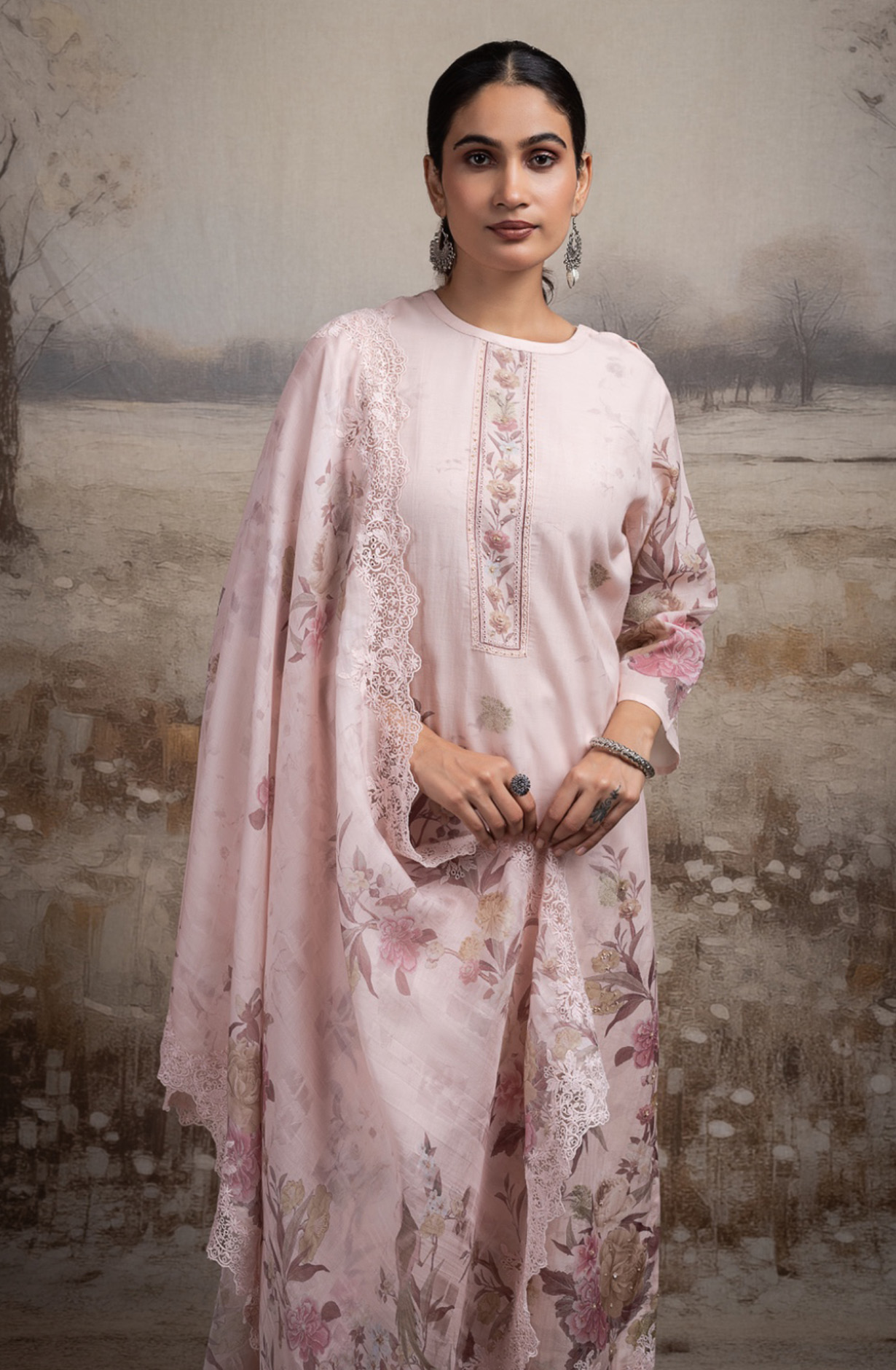 Pink Pure mul chanderi beautiful Suit Set with Dupatta - ROSNT144A