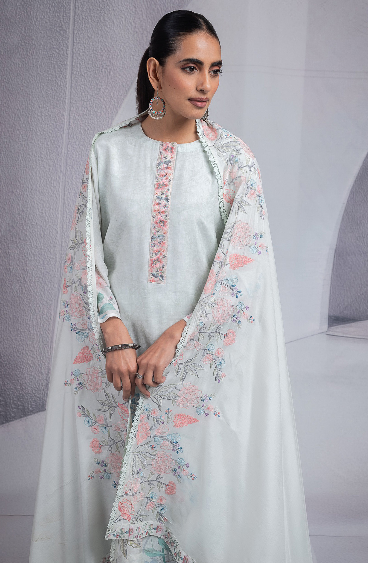 Sea Green Muslin Suit set with Dupatta - R157-SPR2598