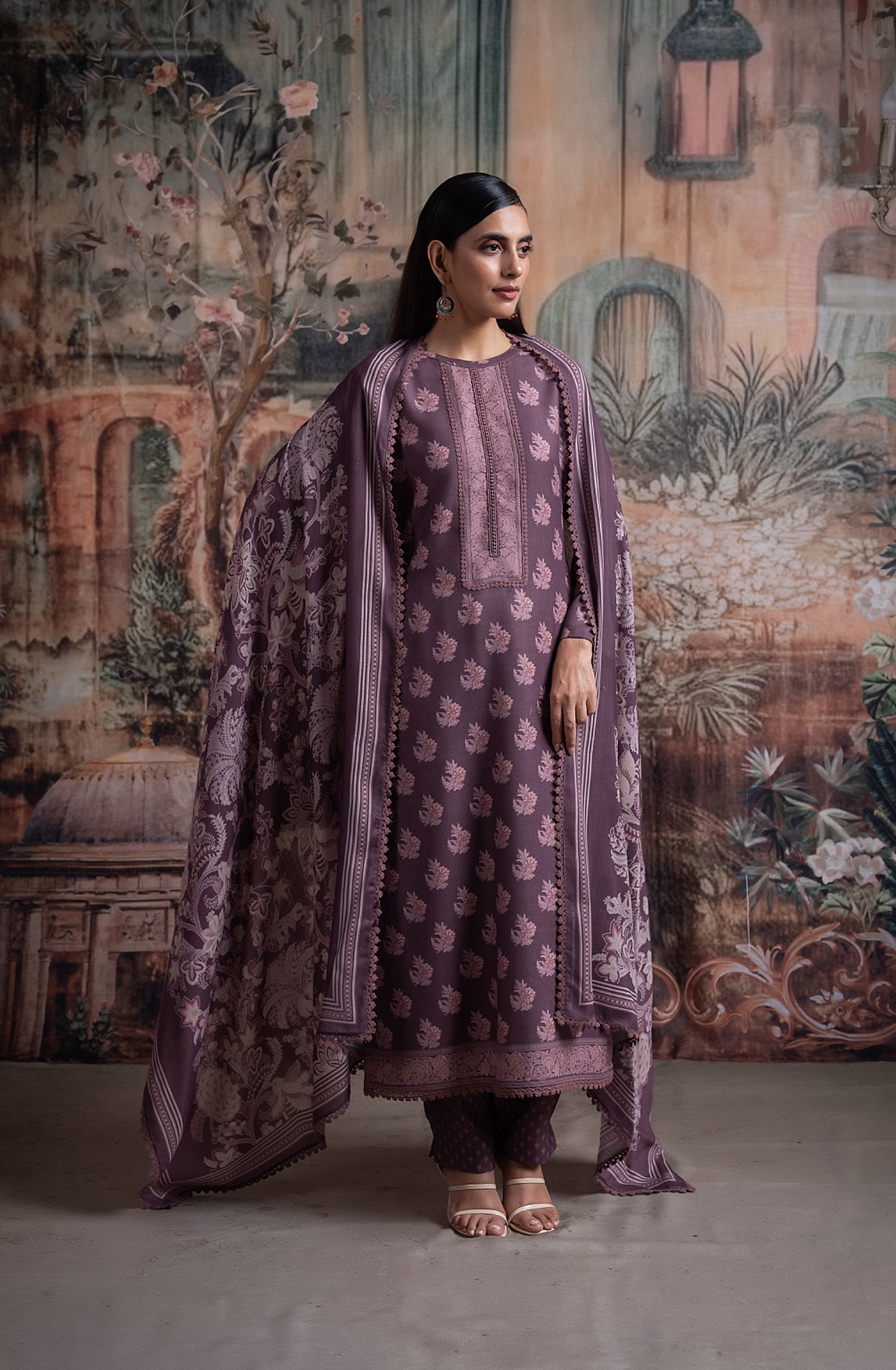 Brown Pashmina Suit set with Pashmina Dupatta - ZIR2094A