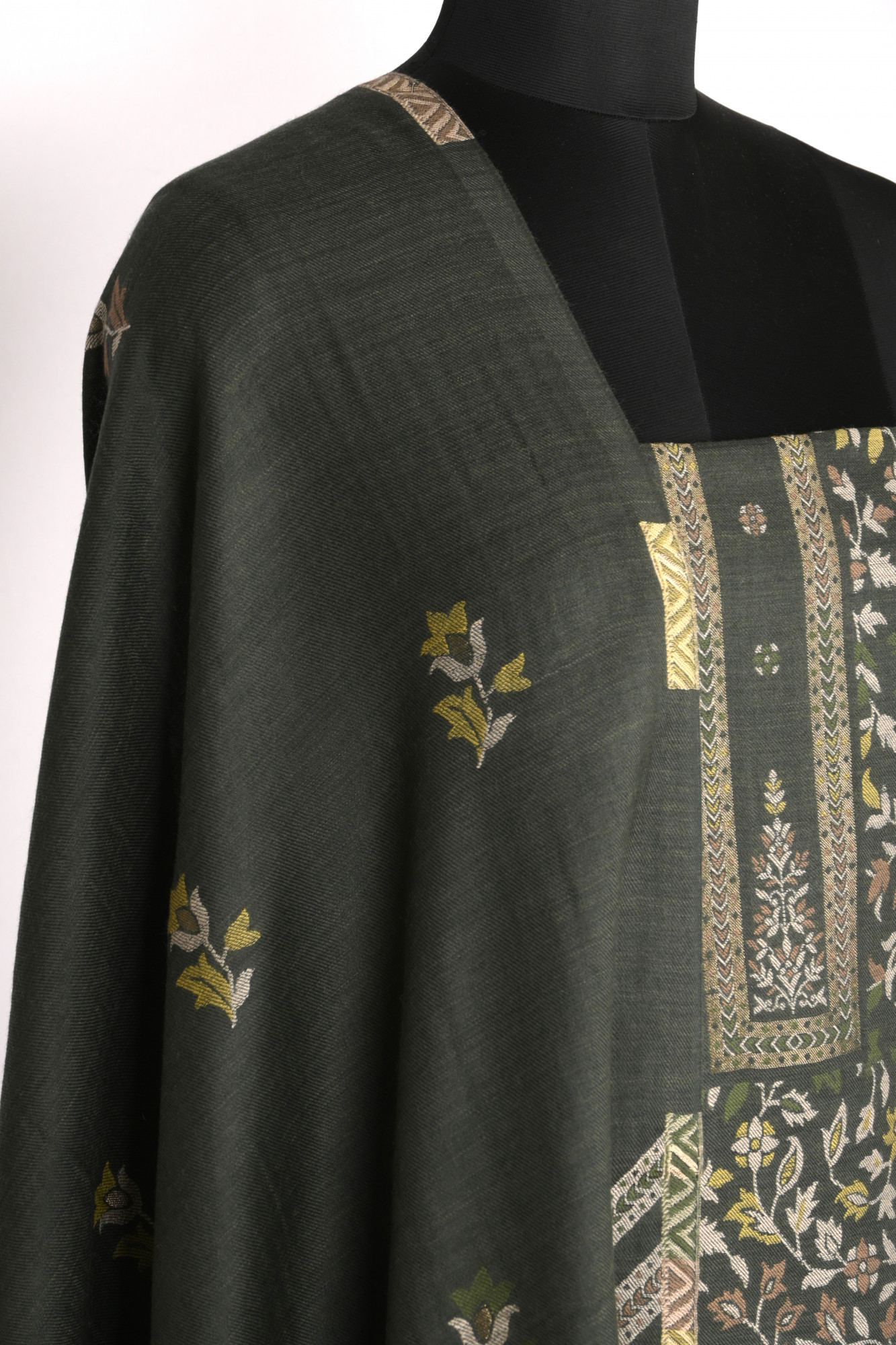 Green  Pashmina Suit set with Pashmina Dupatta- PASH1412A