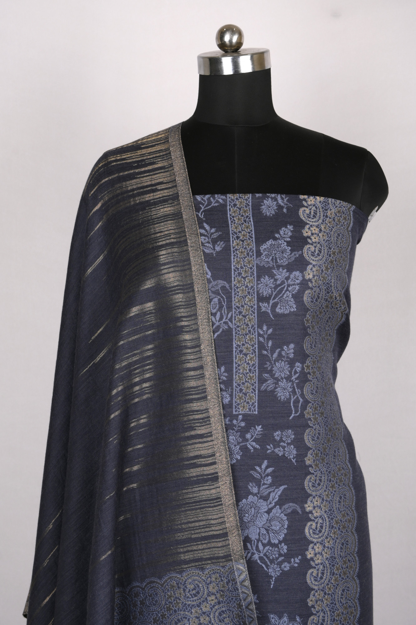 Blue Pashmina Suit set with Pashmina Dupatta- PASH1414