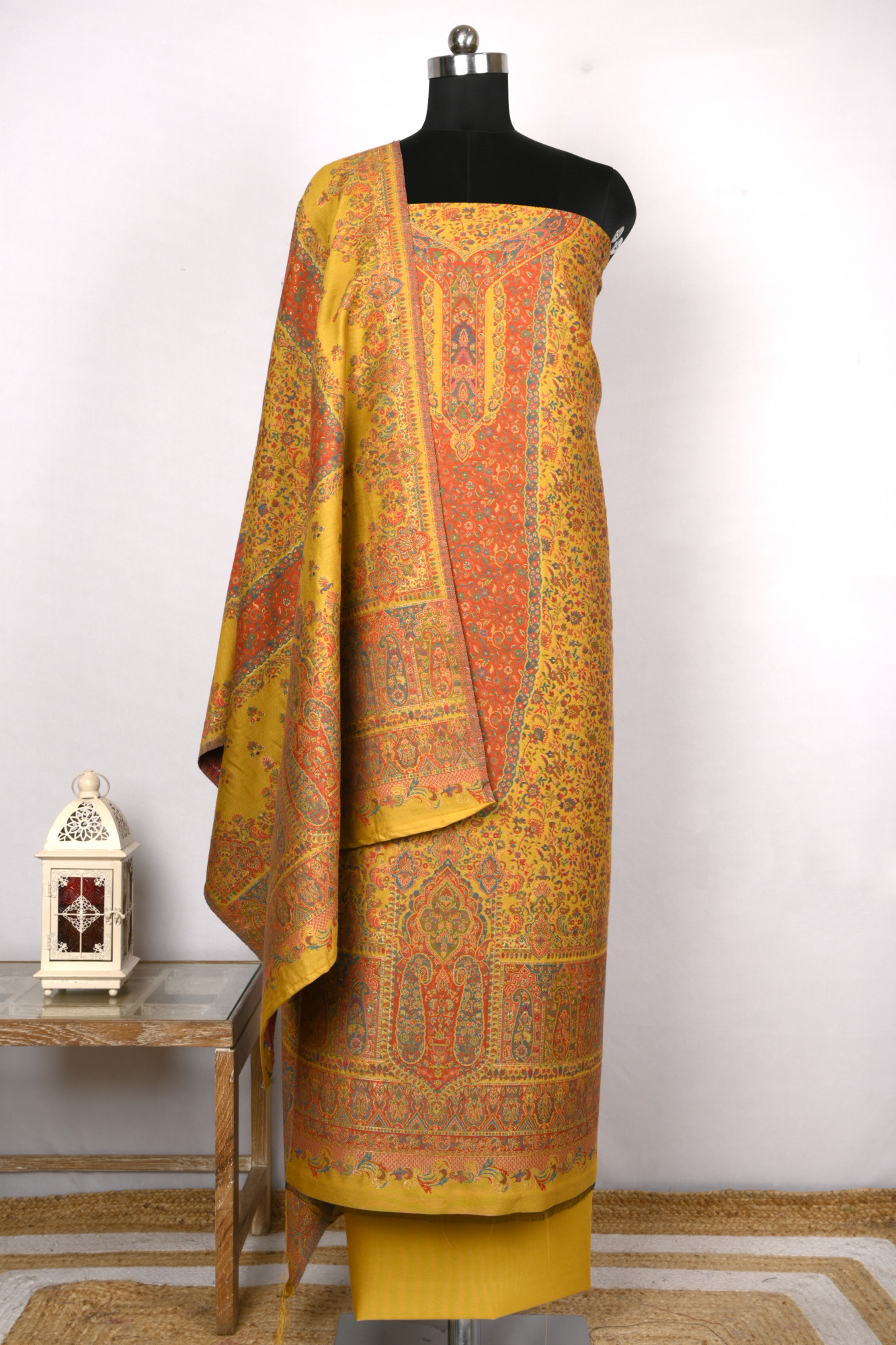 Mustard Pashmina Suit set with Dupatta- 1000-0411E