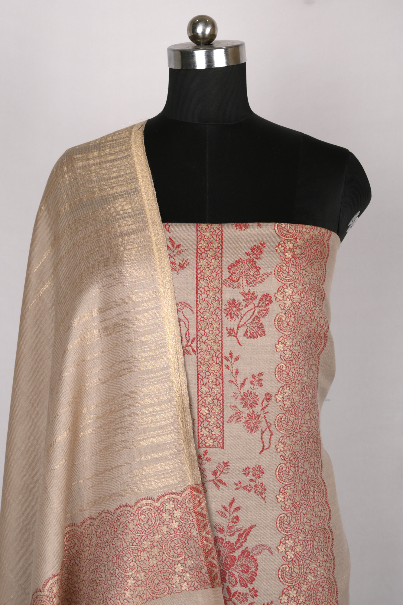 Red Pashmina Suit set with Pashmina Dupatta- PASH1414A