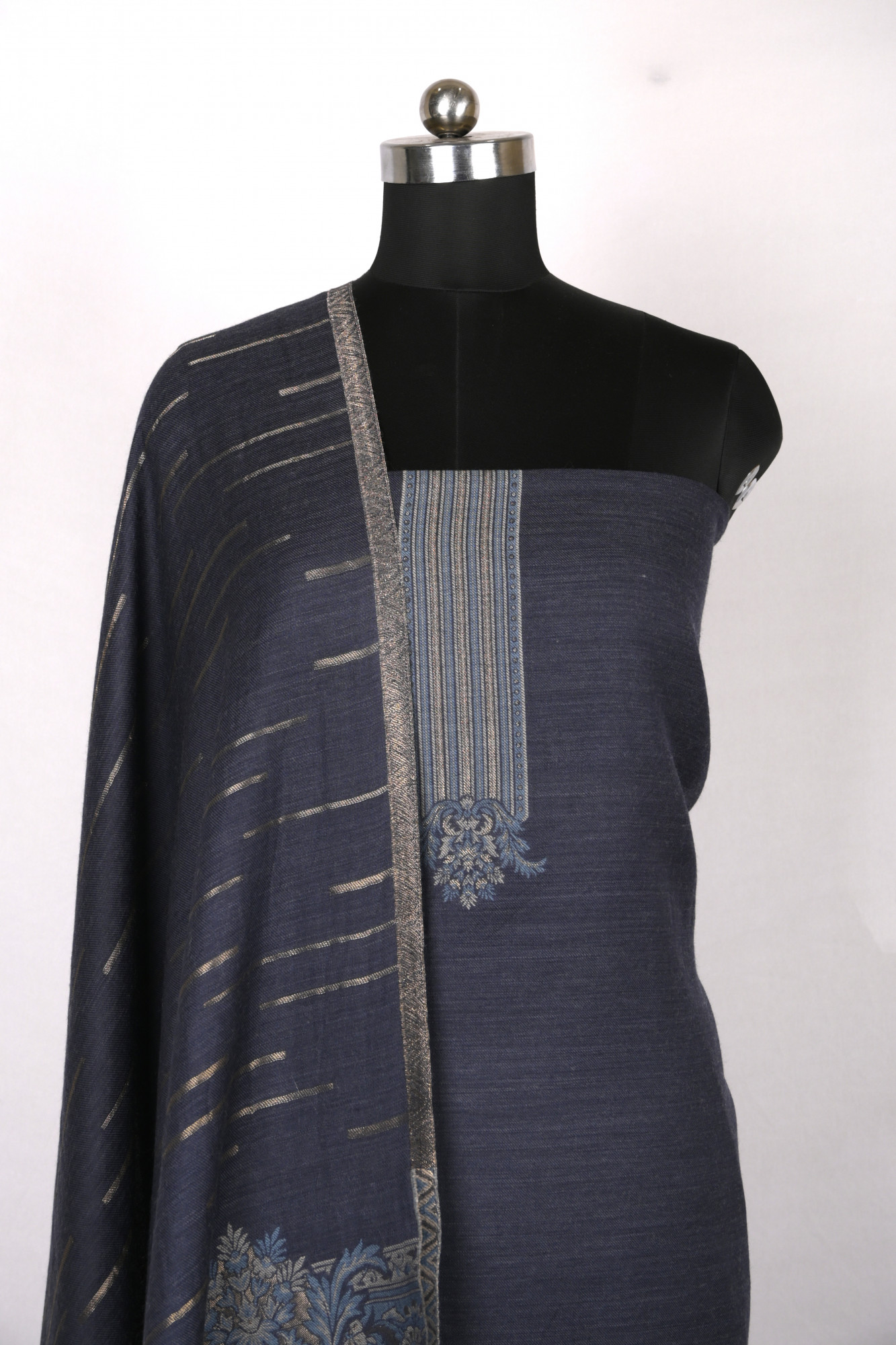 Blue Pashmina Suit set with Pashmina Dupatta- PASH1413