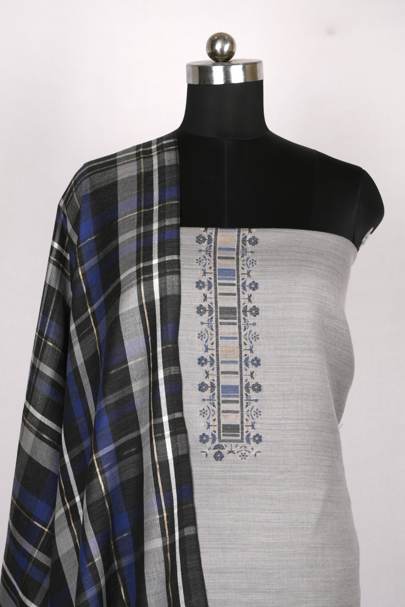 Grey Pashmina Suit set with Pashmina Dupatta- PASH1411C