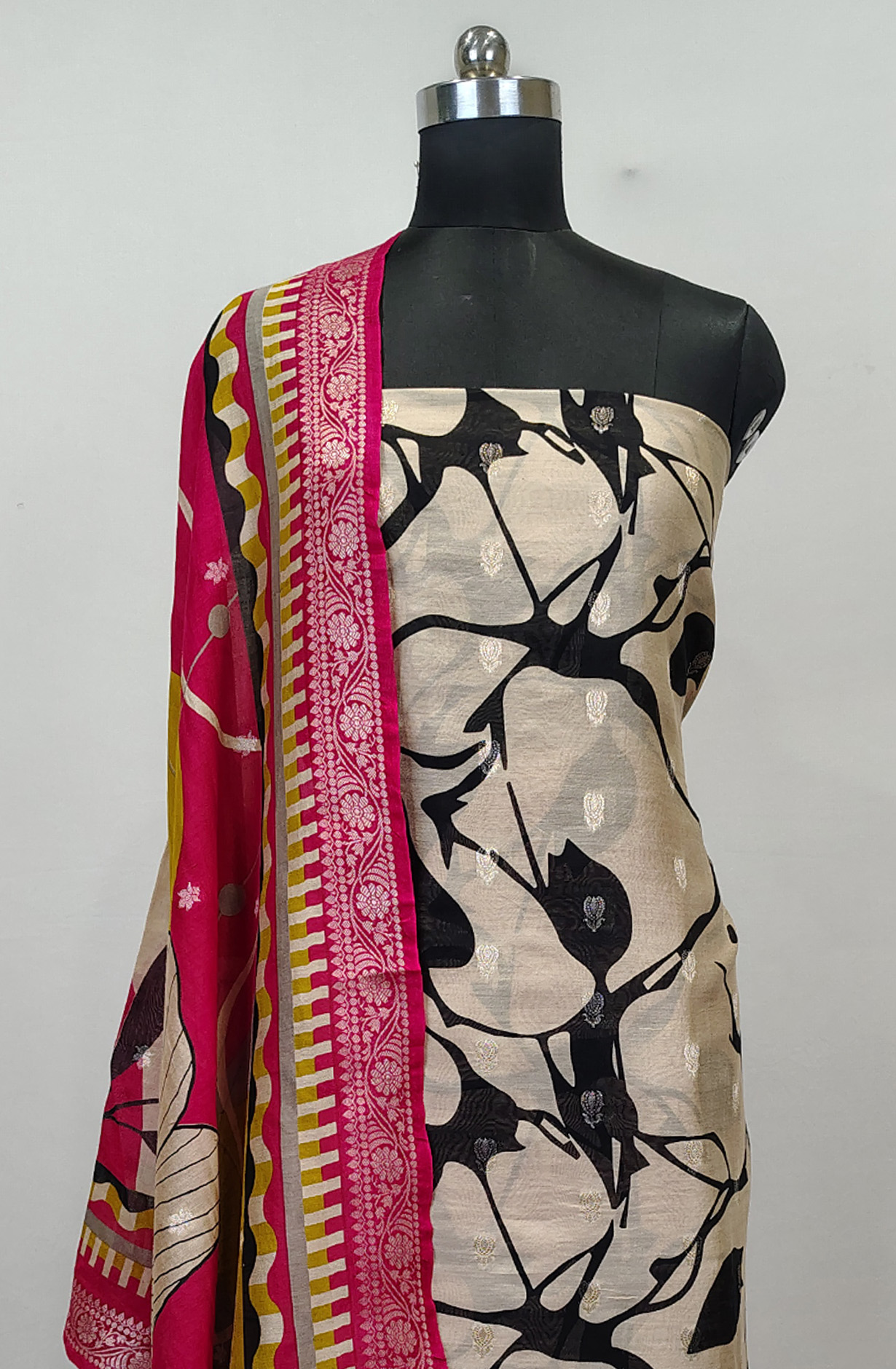 Beige Beautiful Maheshwari Unstitched Suit with Dupatta - 1028-CHNTRS1102