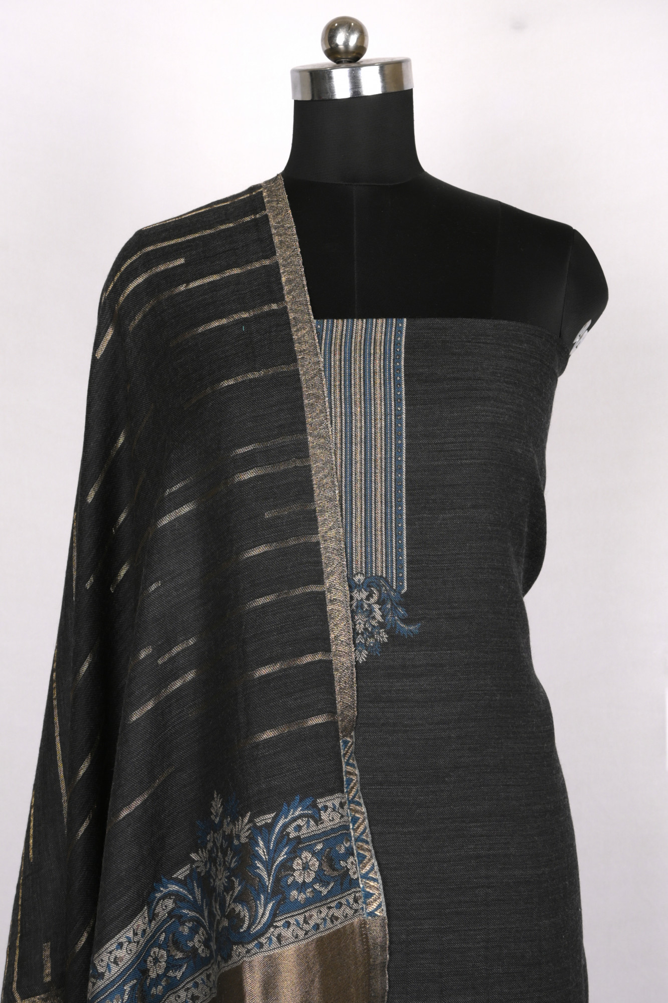 Black Pashmina Suit set with Pashmina Dupatta- PASH1413C