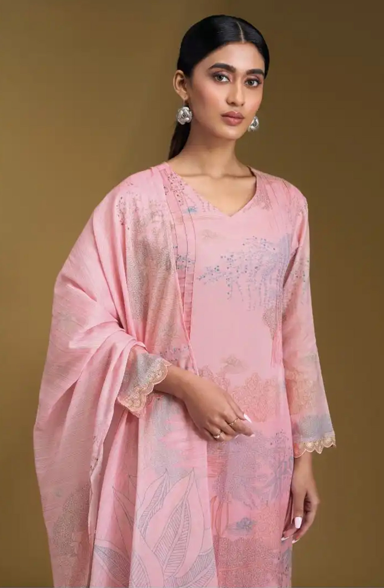 Pink Mal Chanderi Silk Suit set with Dupatta - SRU12021A
