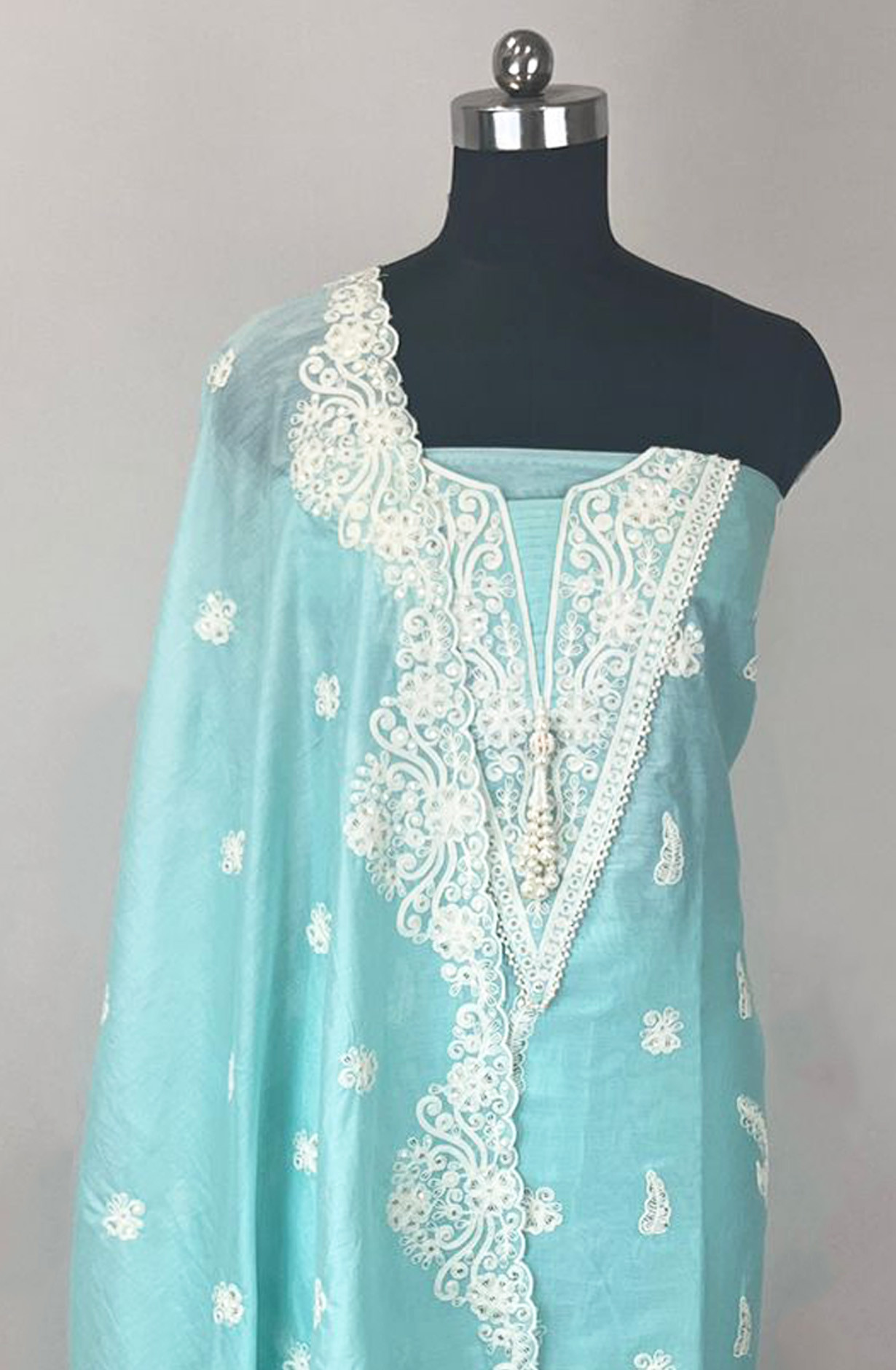 Firozee Mul Chanderi Unstitched Beautiful Suit Set with Dupatta - 824-2542
