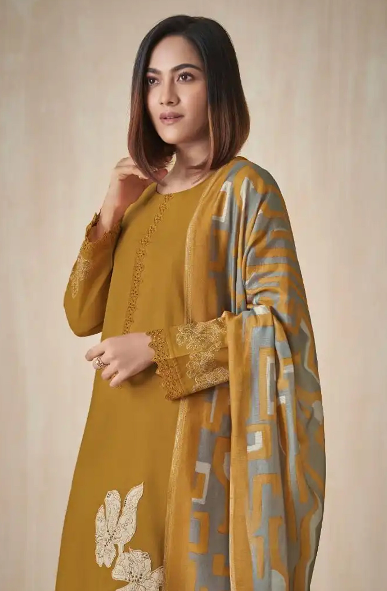 Mustard Premium lawn cotton Suit set with Dupatta - AAS14021B