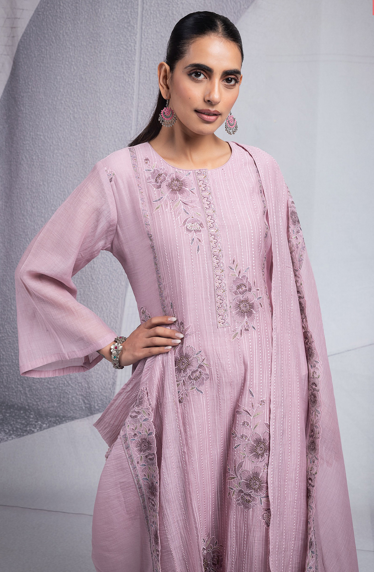 Mauve Pure Mul Chanderi Suit Set with Dupatta - R157-SPR2573A