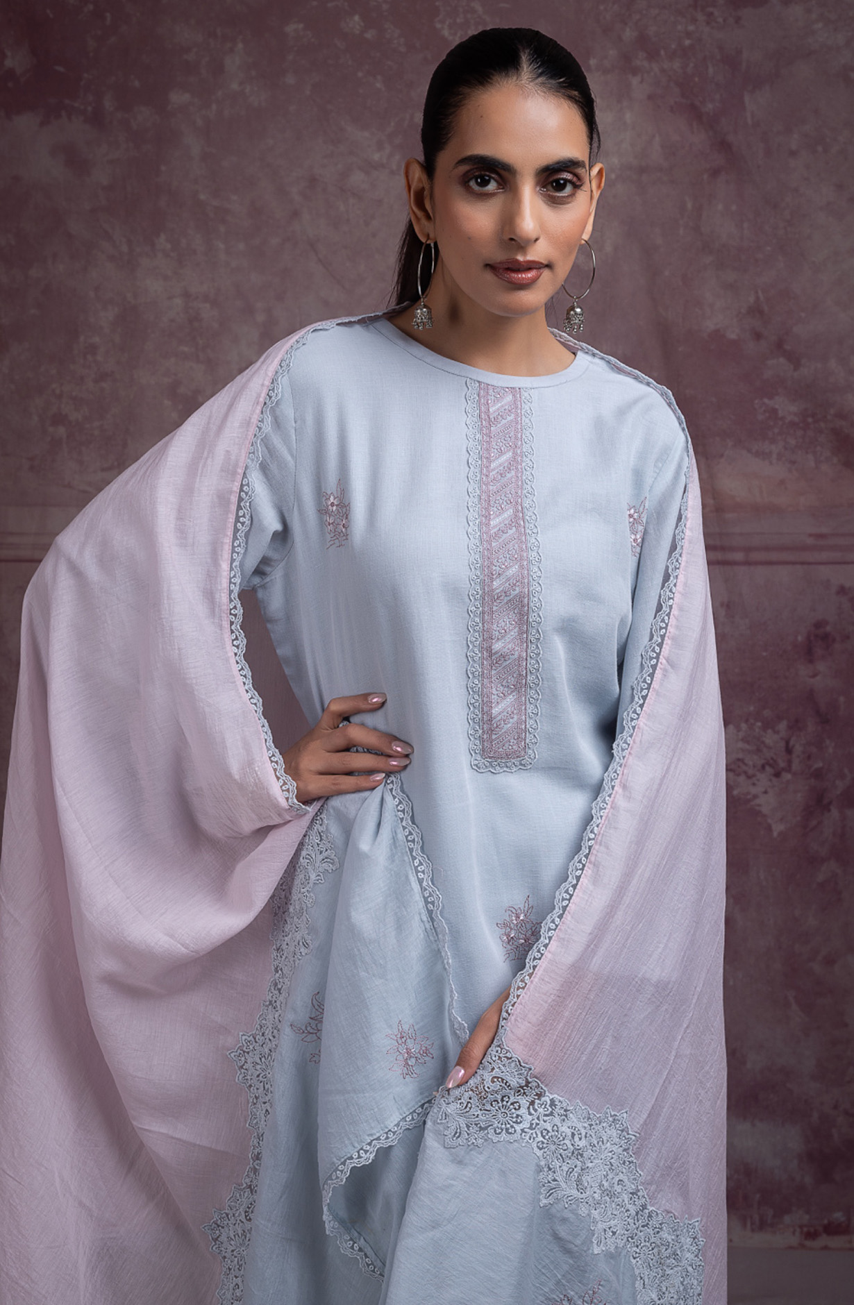 Firozee pure cotton linen embroidered beautiful Suit Set with Dupatta - ALANT168B