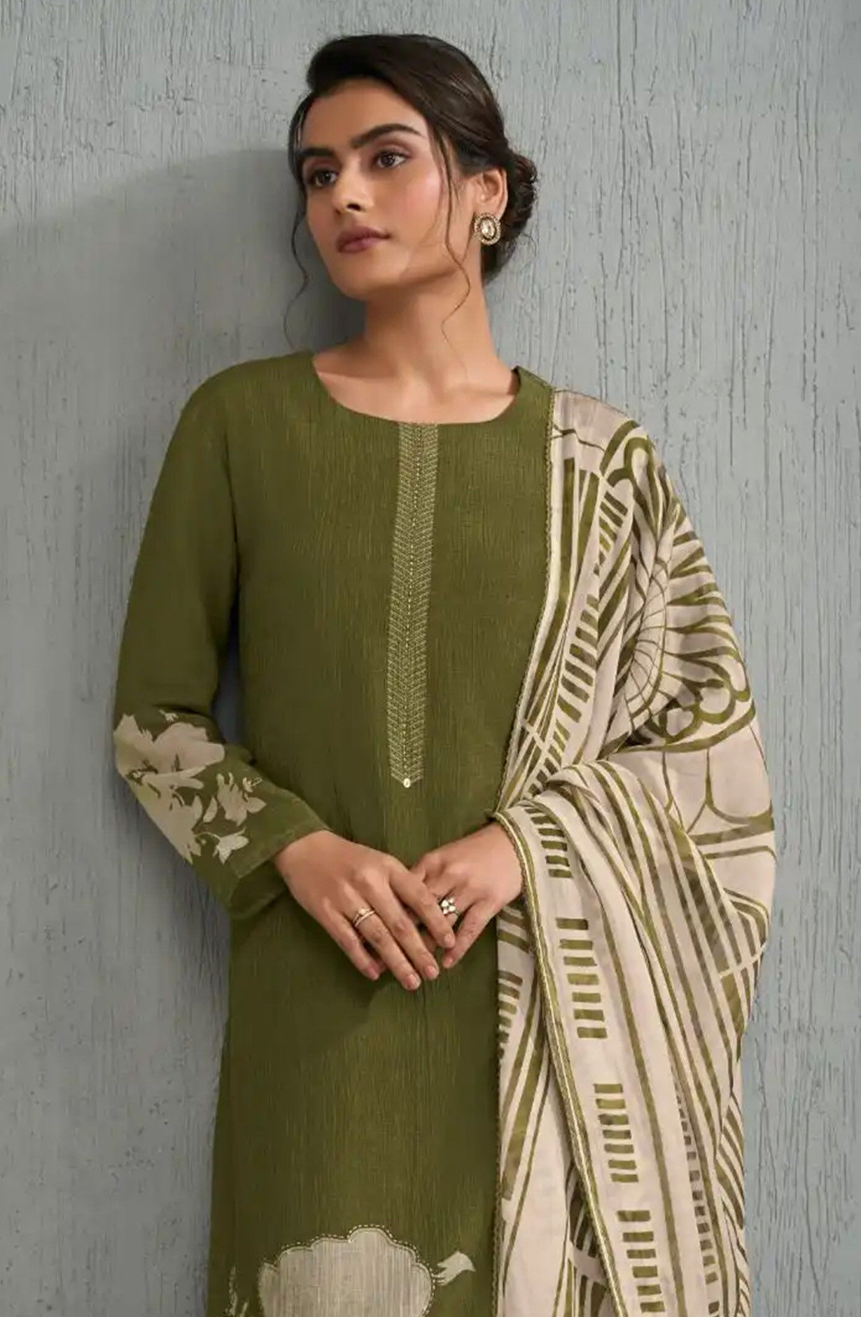 Green Silk Chanderi Silk Suit set with Dupatta - TIV13021B