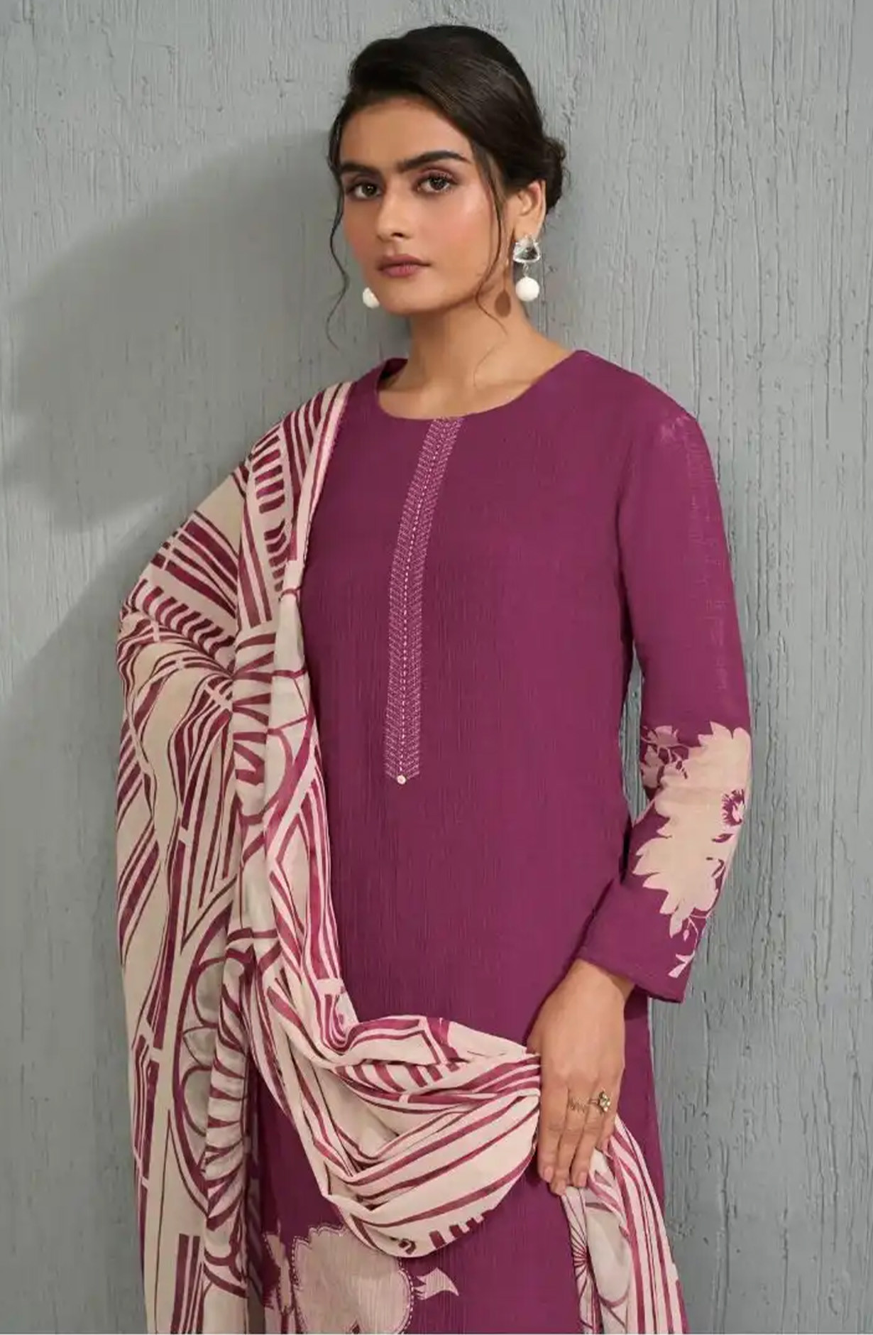 Pink Silk Chanderi Silk Suit set with Dupatta - TIV13021D