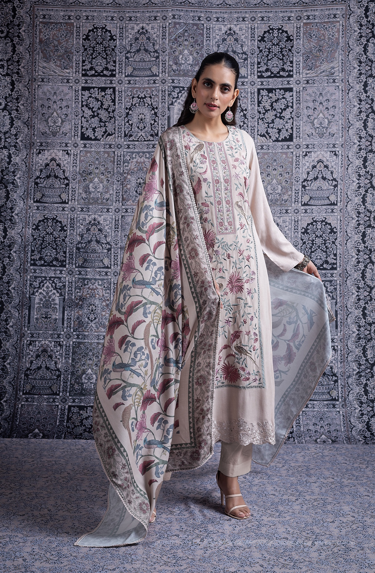 Green Pure Pashmina Suit Set with Pashmina Dupatta - JAN2100B