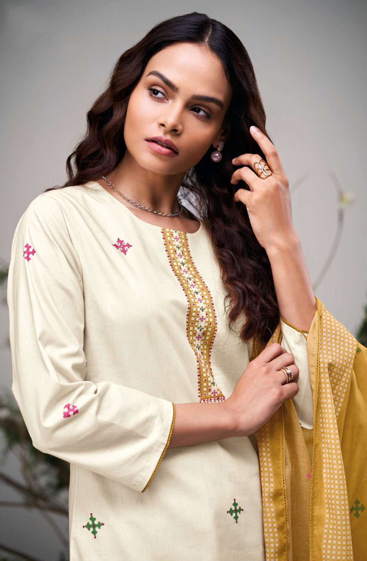 Mustard premium cotton Unstitched Suit Set with Dupatta - ELIS4469D