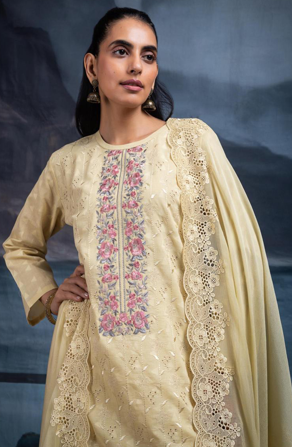 Yellow Pure Cotton Butta Beautiful Suit Set with Dupatta - TANNSF134A