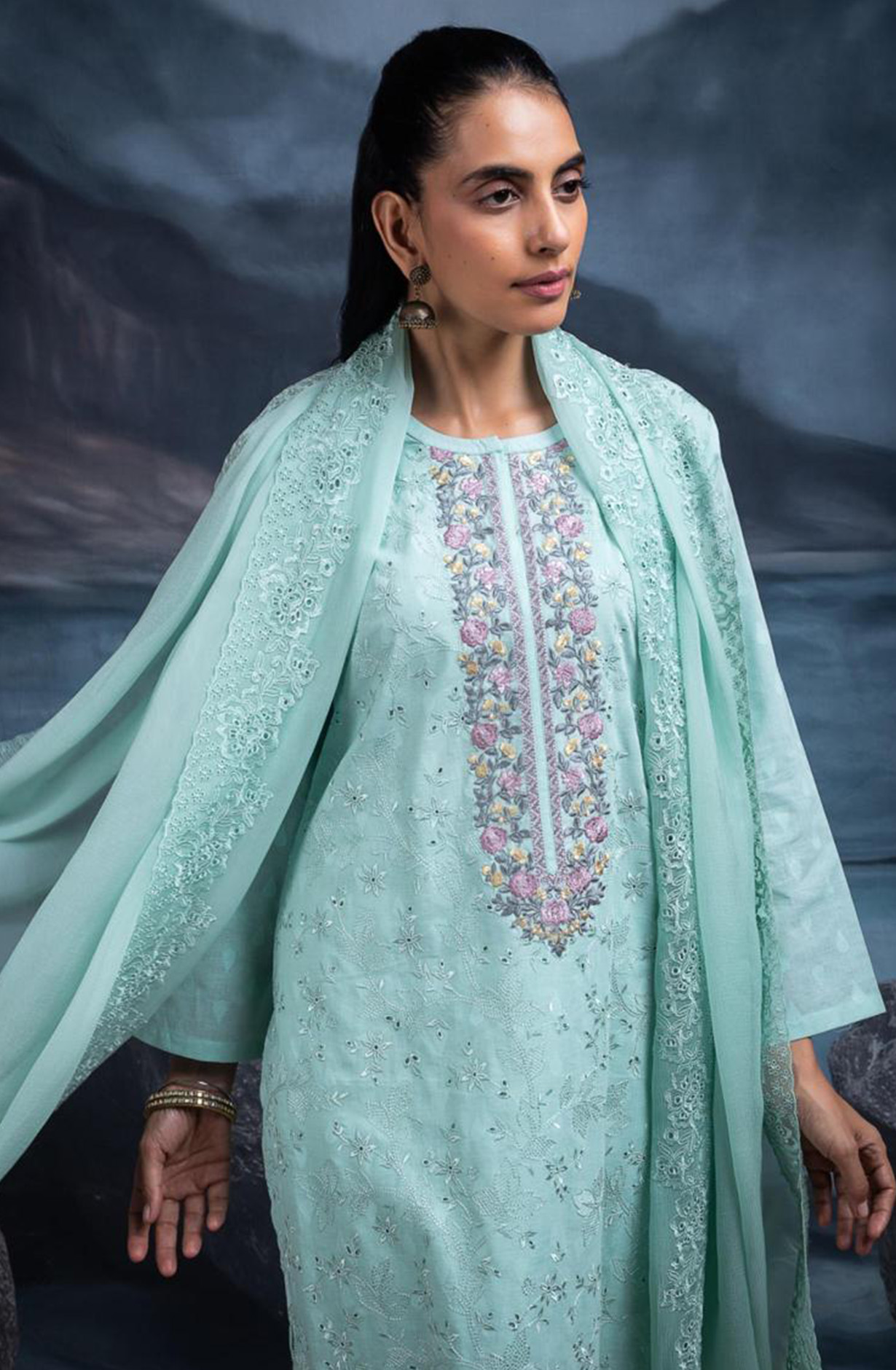Blue Pure Cotton Butta Beautiful Suit Set with Dupatta - TANNSF133D