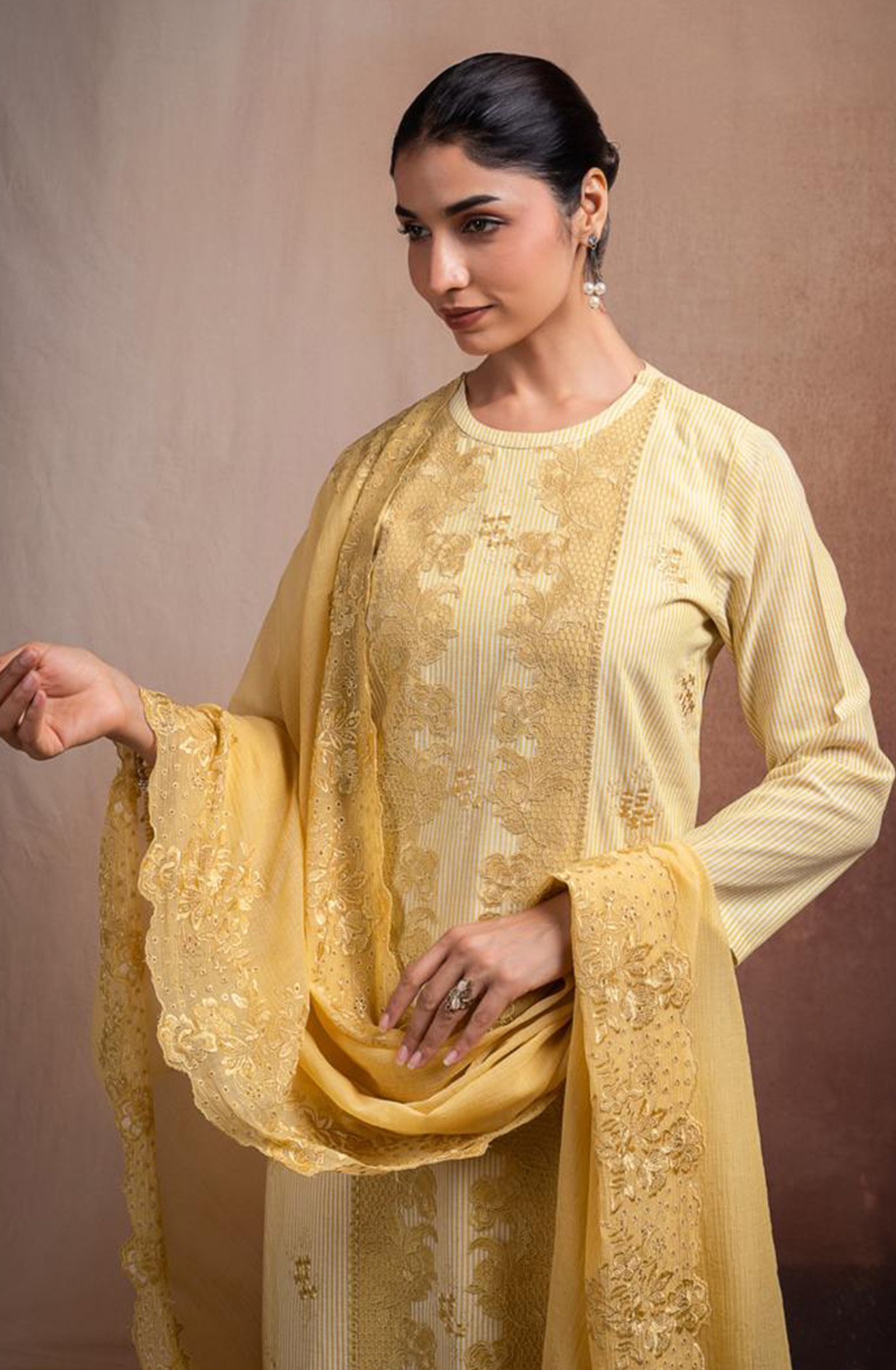 Yellow Pure Cotton Handloom Embroidered Suit Set with Dupatta - ANTNSF137A
