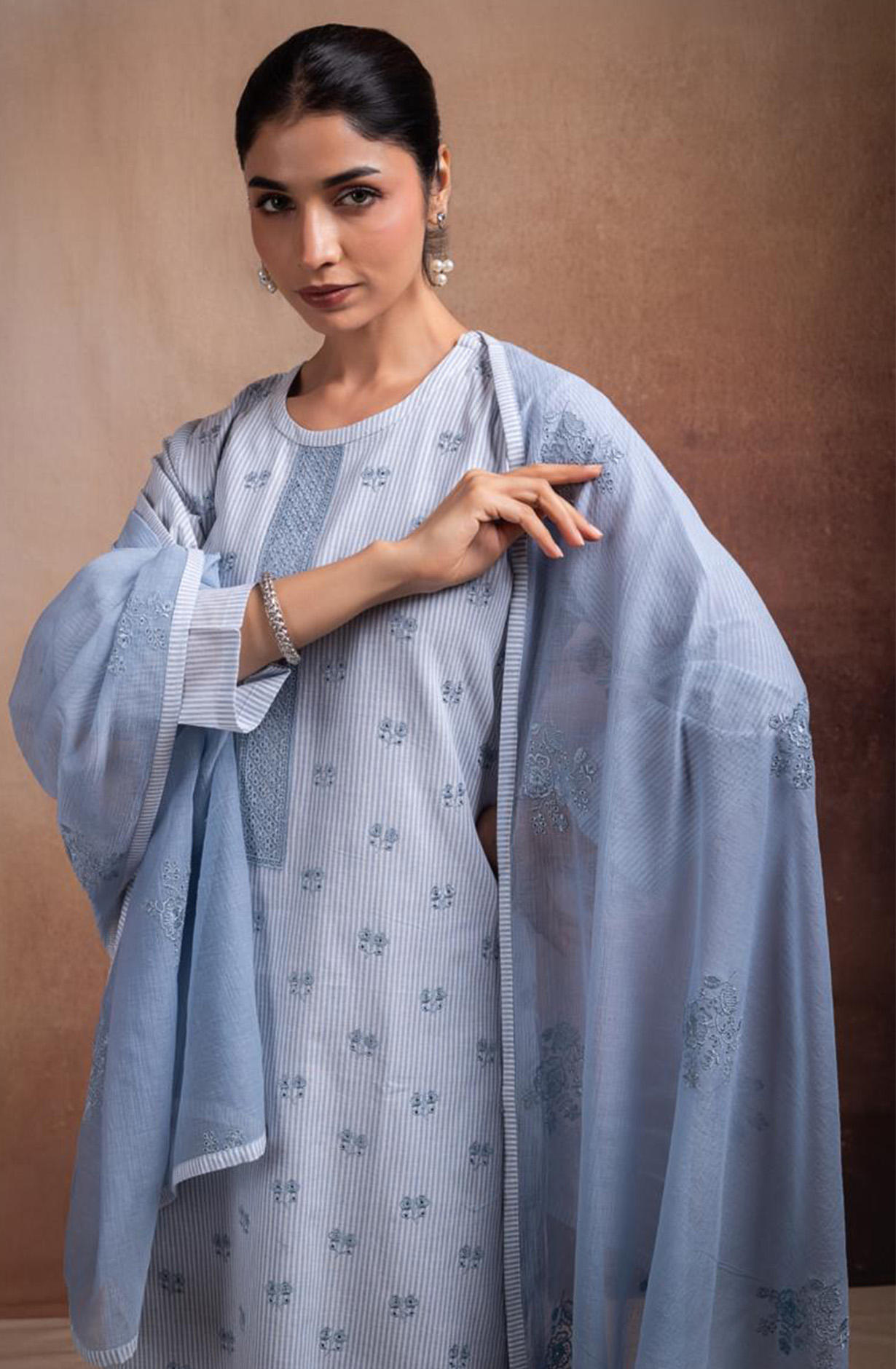 Blue Pure Cotton Beautiful Suit Set with Dupatta - ANTNSF135A