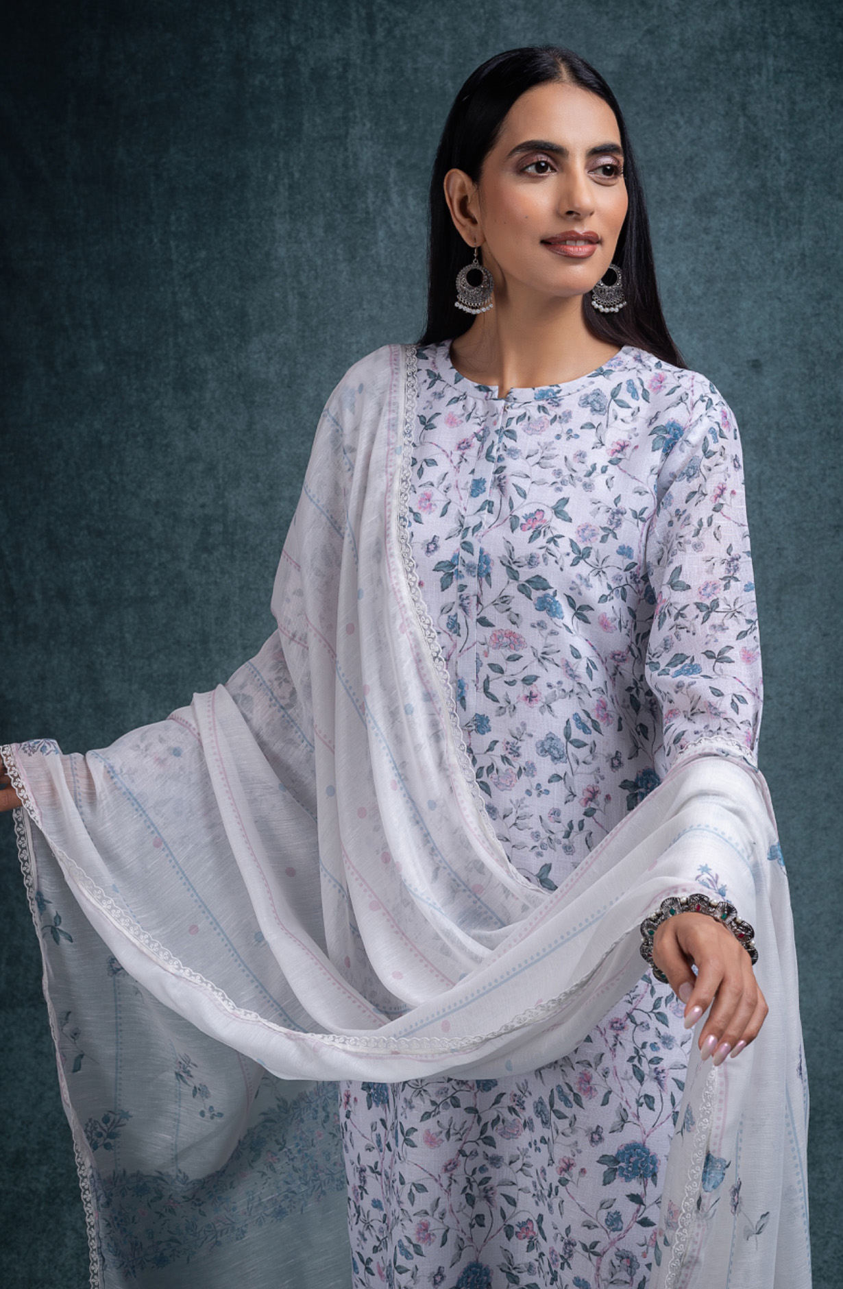 Grey Linen beautiful Suit Set with Dupatta - INRNSP107A