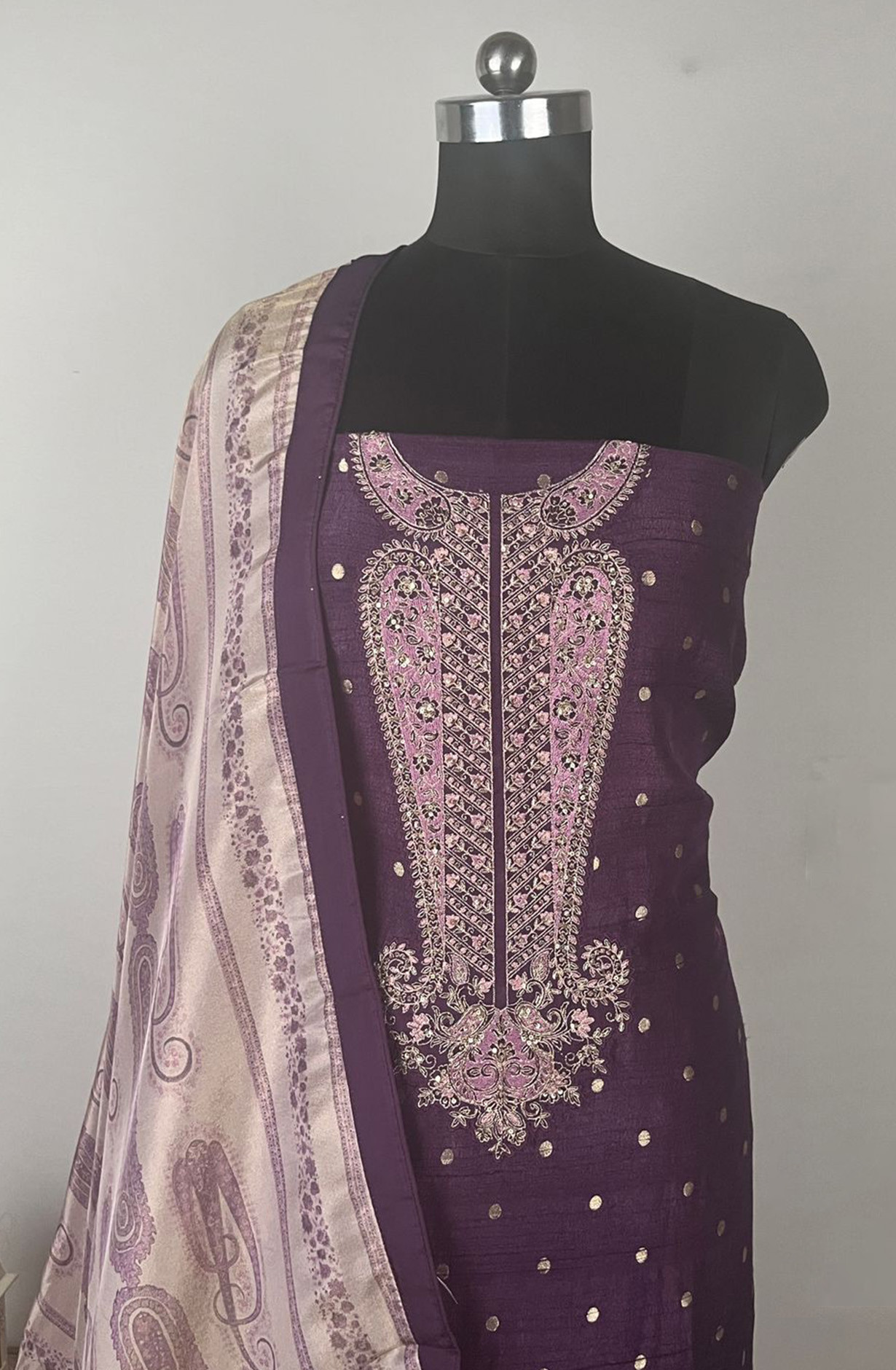 Purple Tussar silk Suit with Silk Dupatta - USPSLK1301-5A