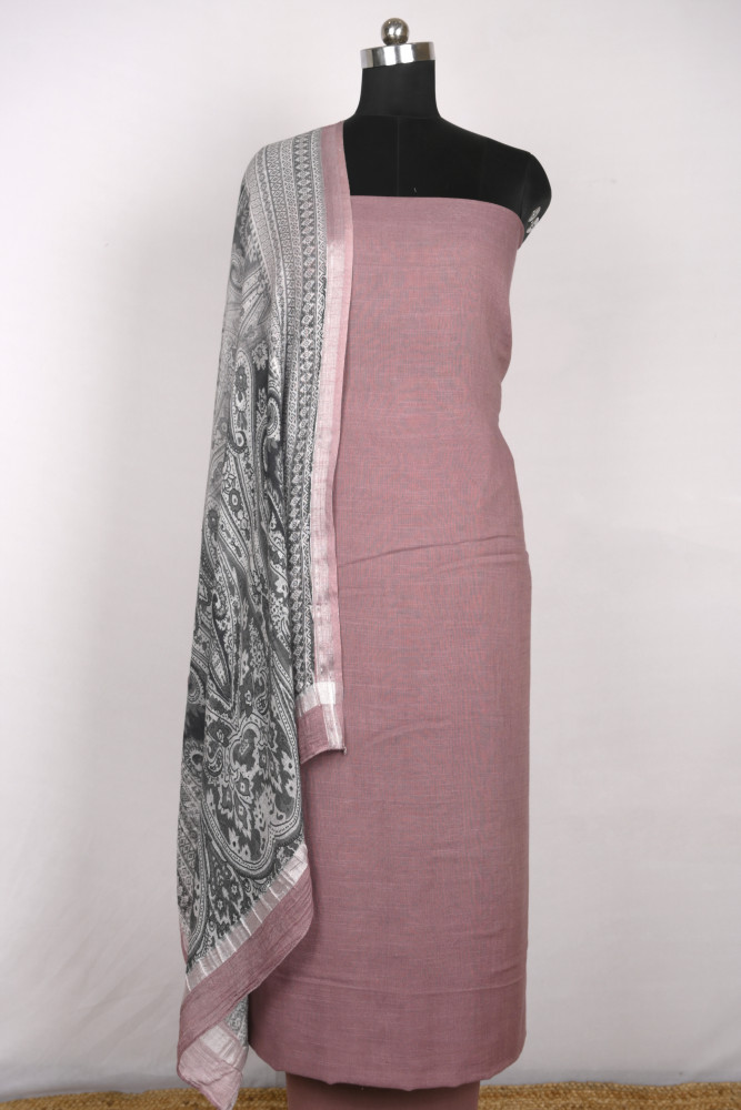 Image of Mauve Linen Beautiful Suit Set with Dupatta - 996-CTLN1111-5B