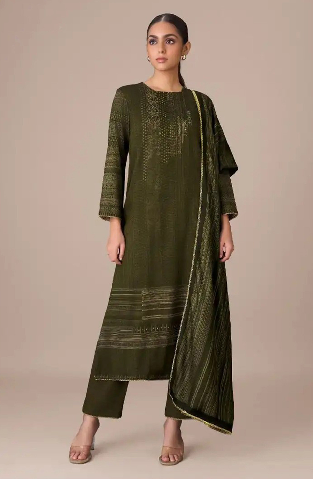 Green Pashmina Digital Printed Suit with Dupatta - CLA8661C
