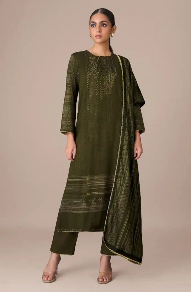 Image of Green Pashmina Digital Printed Suit with Dupatta - CLA8661C
