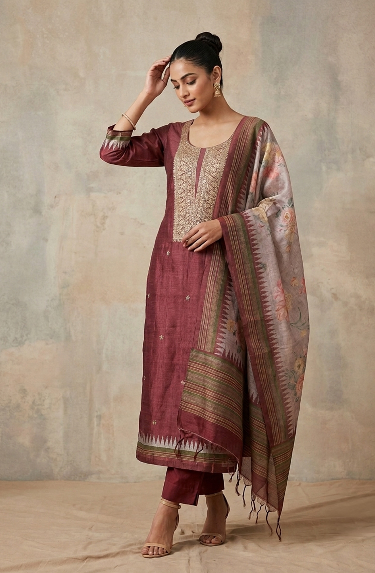 Maroon Chanderi Silk Beautiful Suit Set with Dupatta - 981-NK653