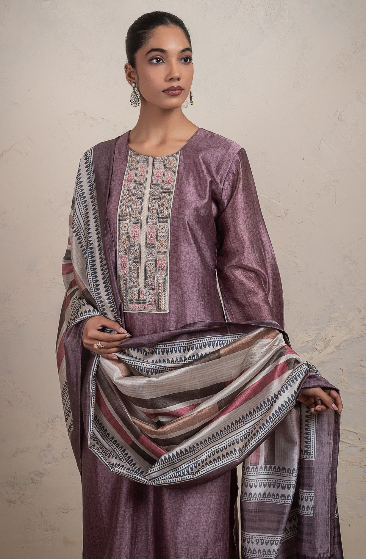 Mauve Silk Unstitch Suit Set with Dupatta - R157-SPR2614A