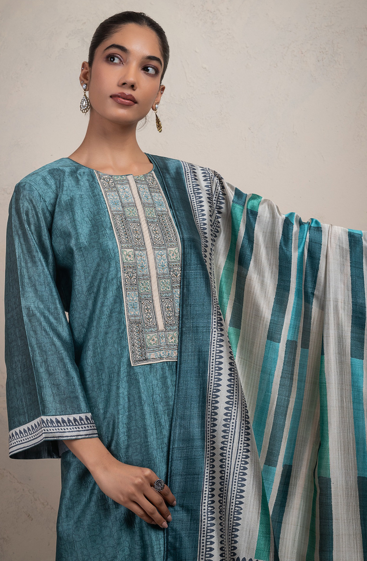 Blue Silk Unstitch Suit Set with Dupatta - R157-SPR2614B