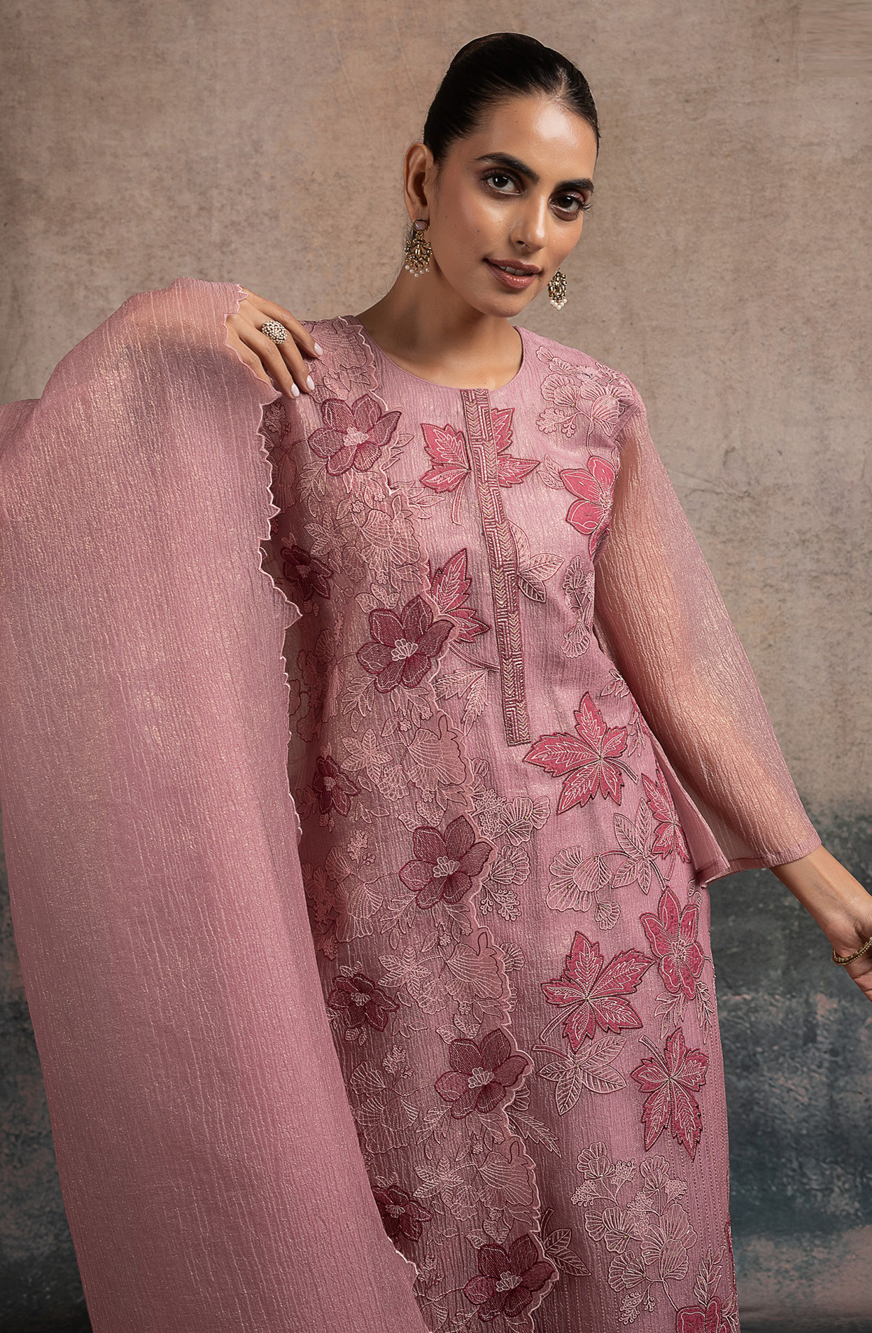Pink Glass Tissue Organza Suit Set with Dupatta - R157-SPR2531
