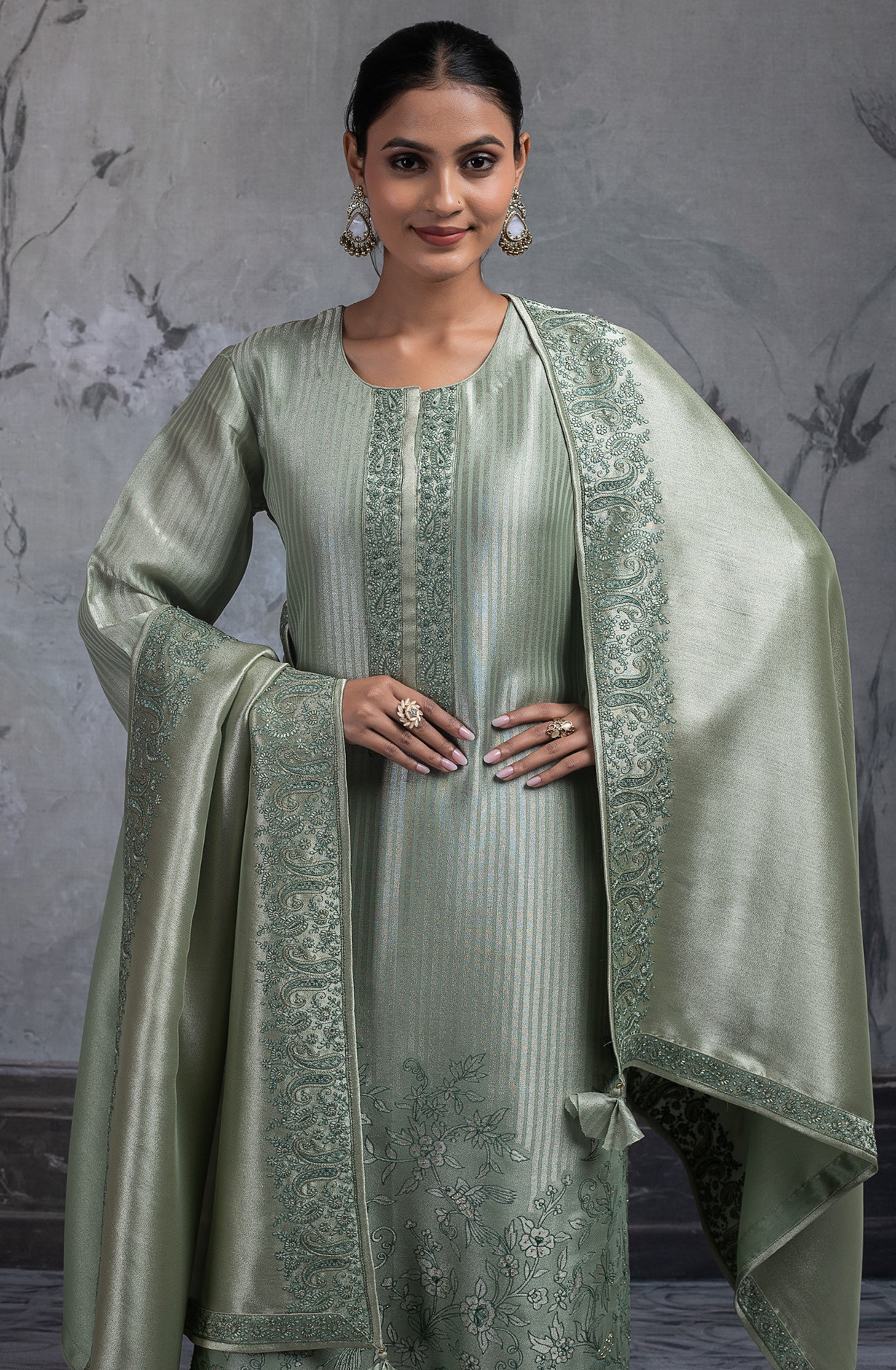 Green Ziraf Silk Jacquard Suit Set with Dupatta - R157-SPR2422A