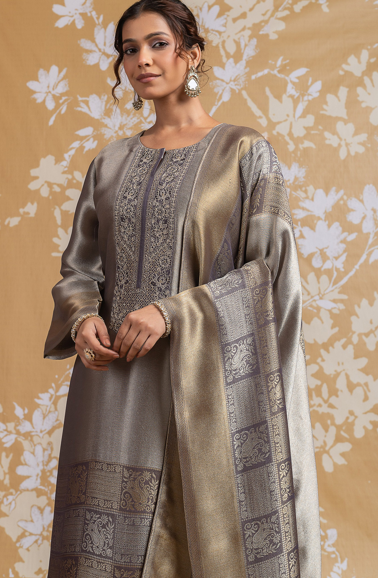 Purple Ziraf Silk Jacquard Suit Set with Dupatta - R157-SPR2556A