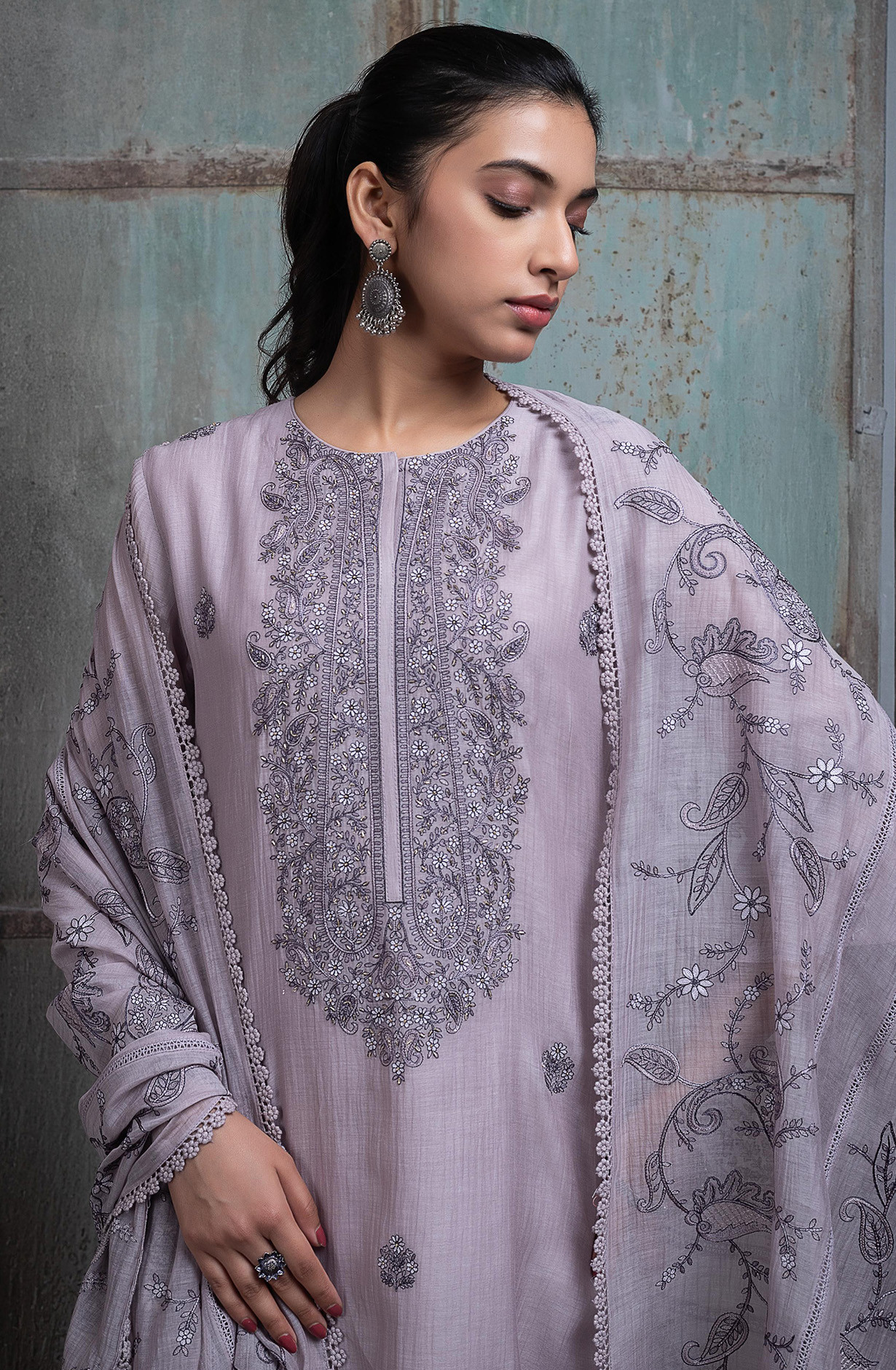 Purple Pure mul chanderi Embroidered Suit Set with Dupatta - R157-SPR2597
