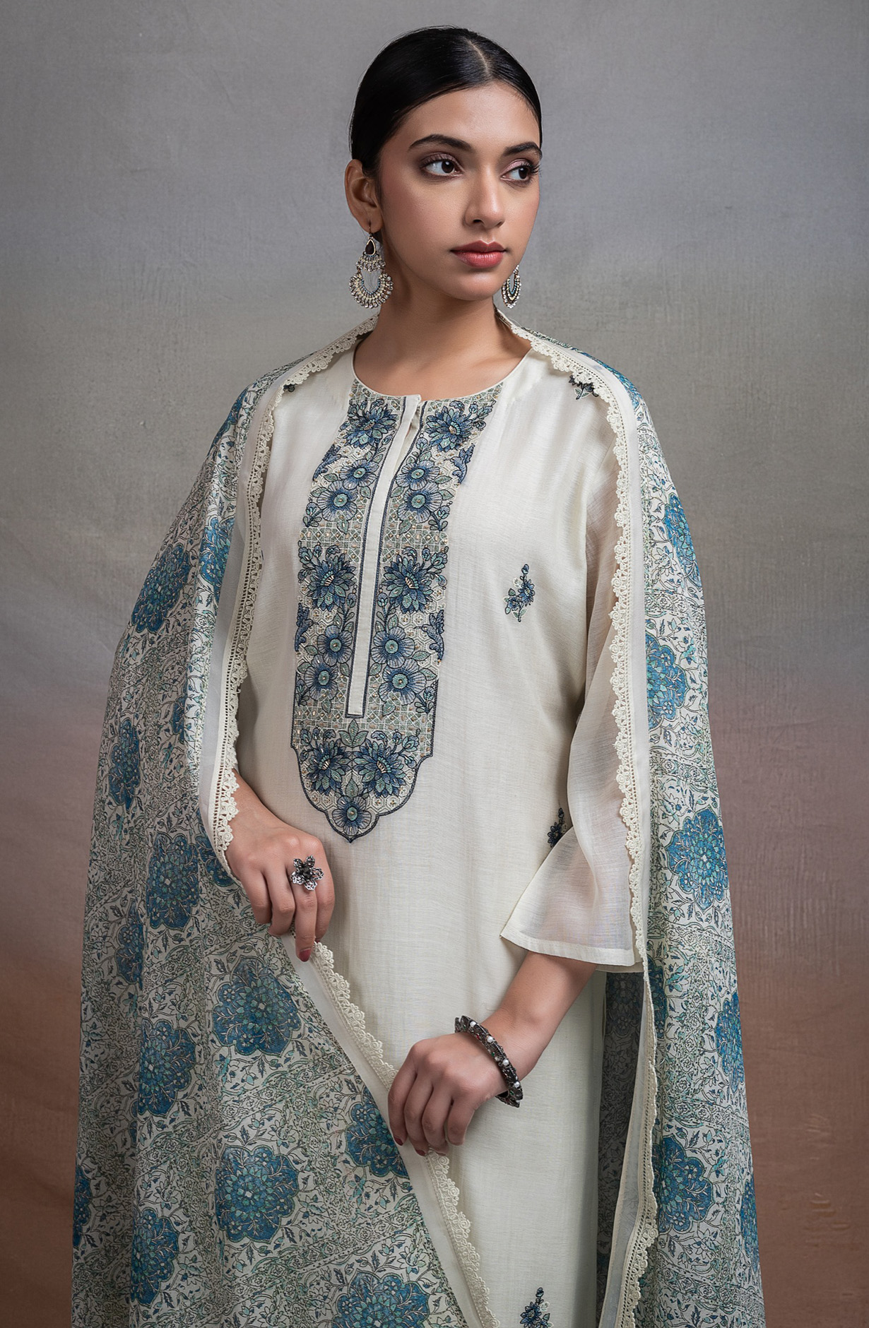 Cream Pure mul chanderi Suit Set with Dupatta - R157-SPR2664A