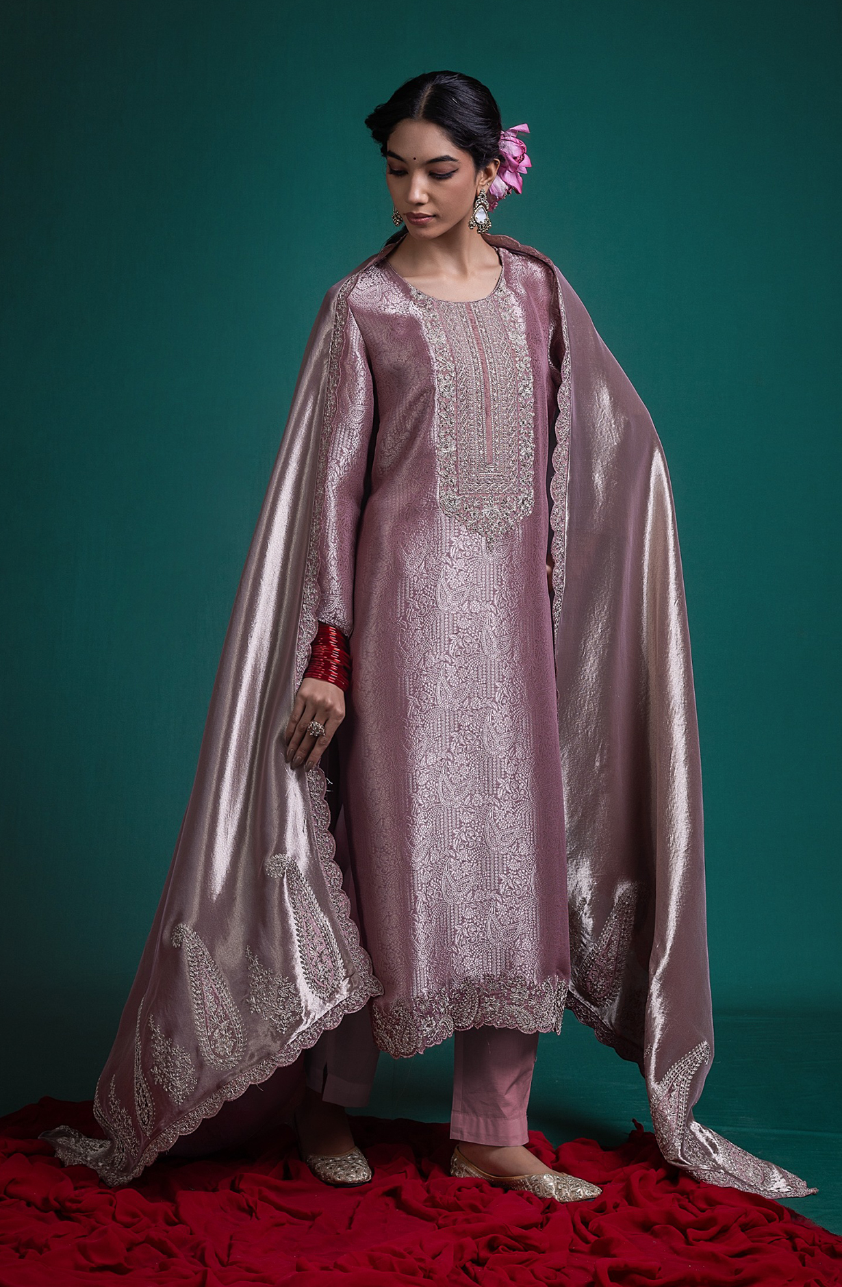 Pink Pure silk Unstitched Suit Set with Beautiful Dupatta - SHANSK127A